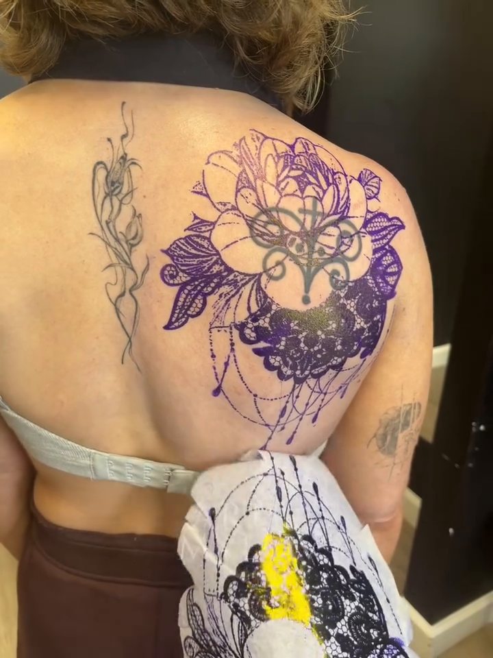 Floral lace mask ornamental tattoo by Love
