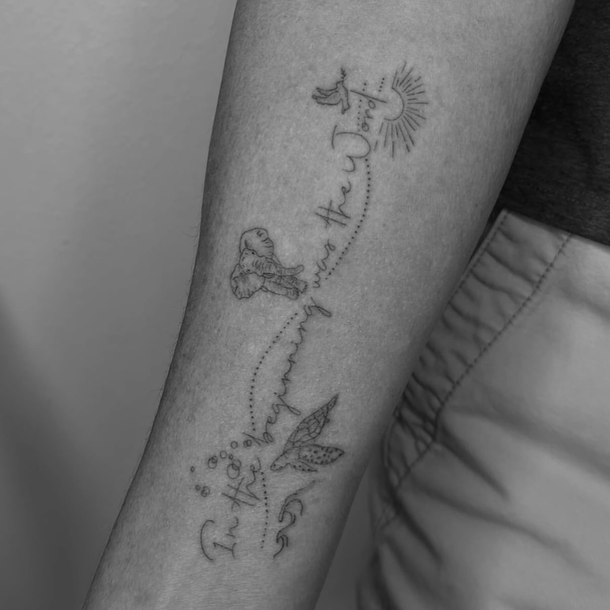 Script lettering lettering script tattoo on the forearm by Mady