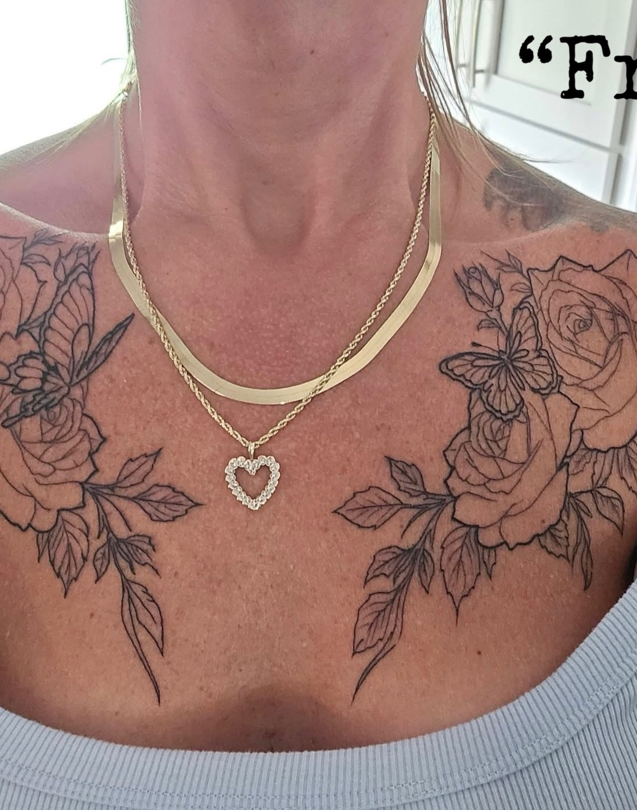 Roses and butterfly black and grey tattoo on the chest by Frank Gomez 🎨