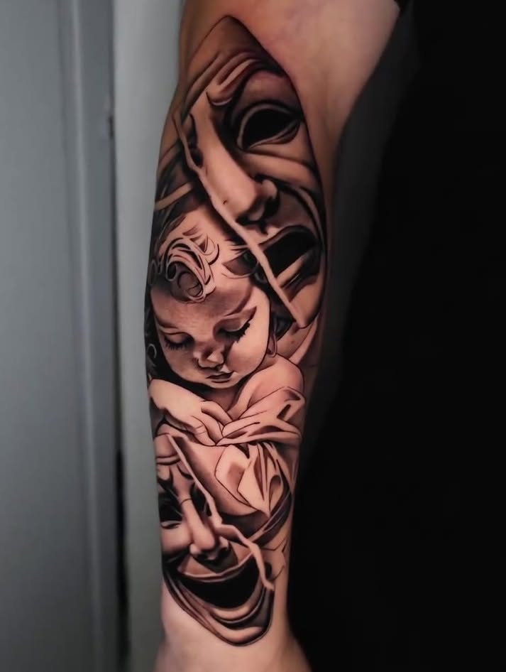 Baby realism tattoo on the forearm by Javier M Davila