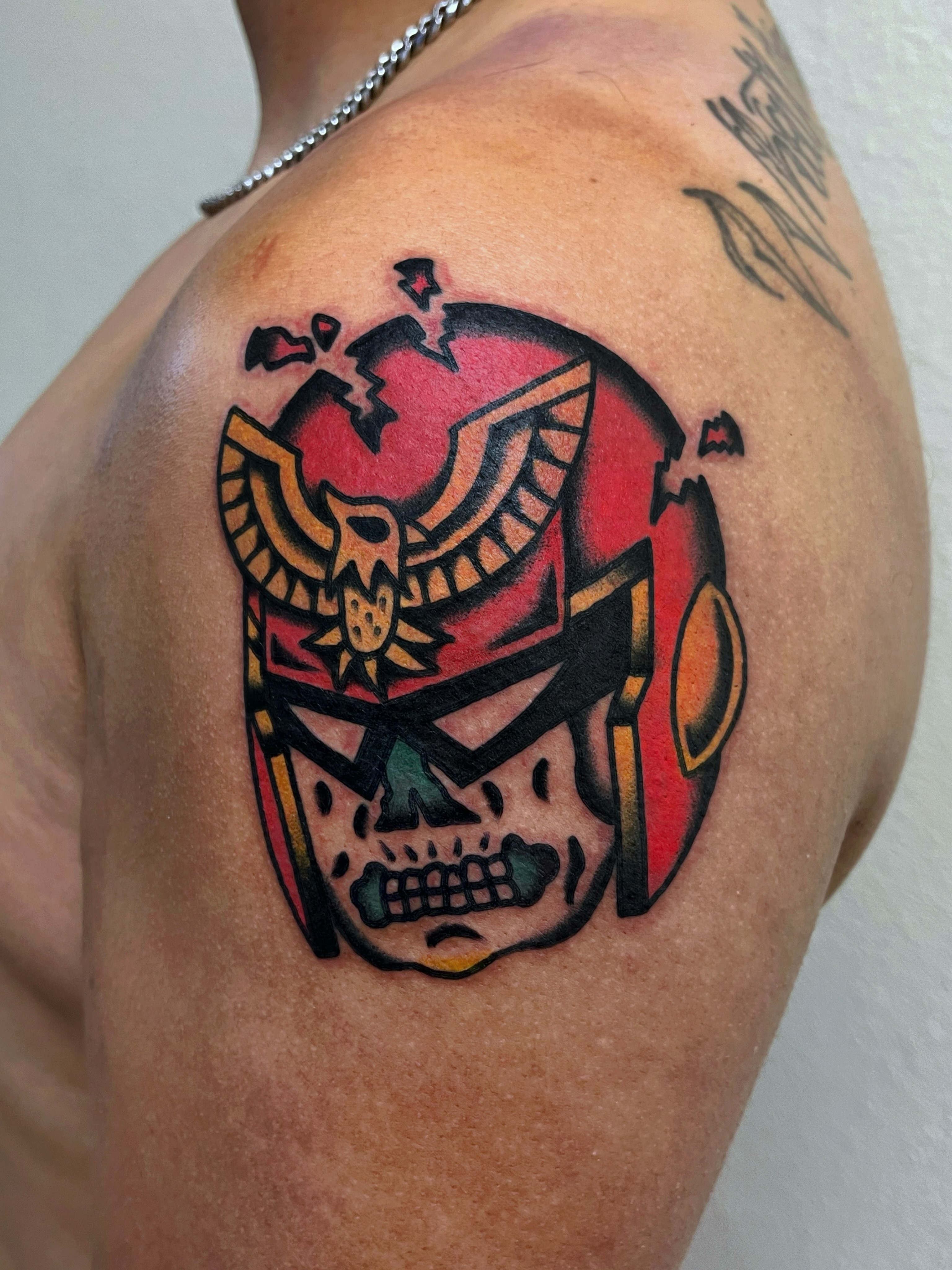 Skull with wings American traditional tattoo on the shoulder by Tattoo Dust ☻ Los Angeles