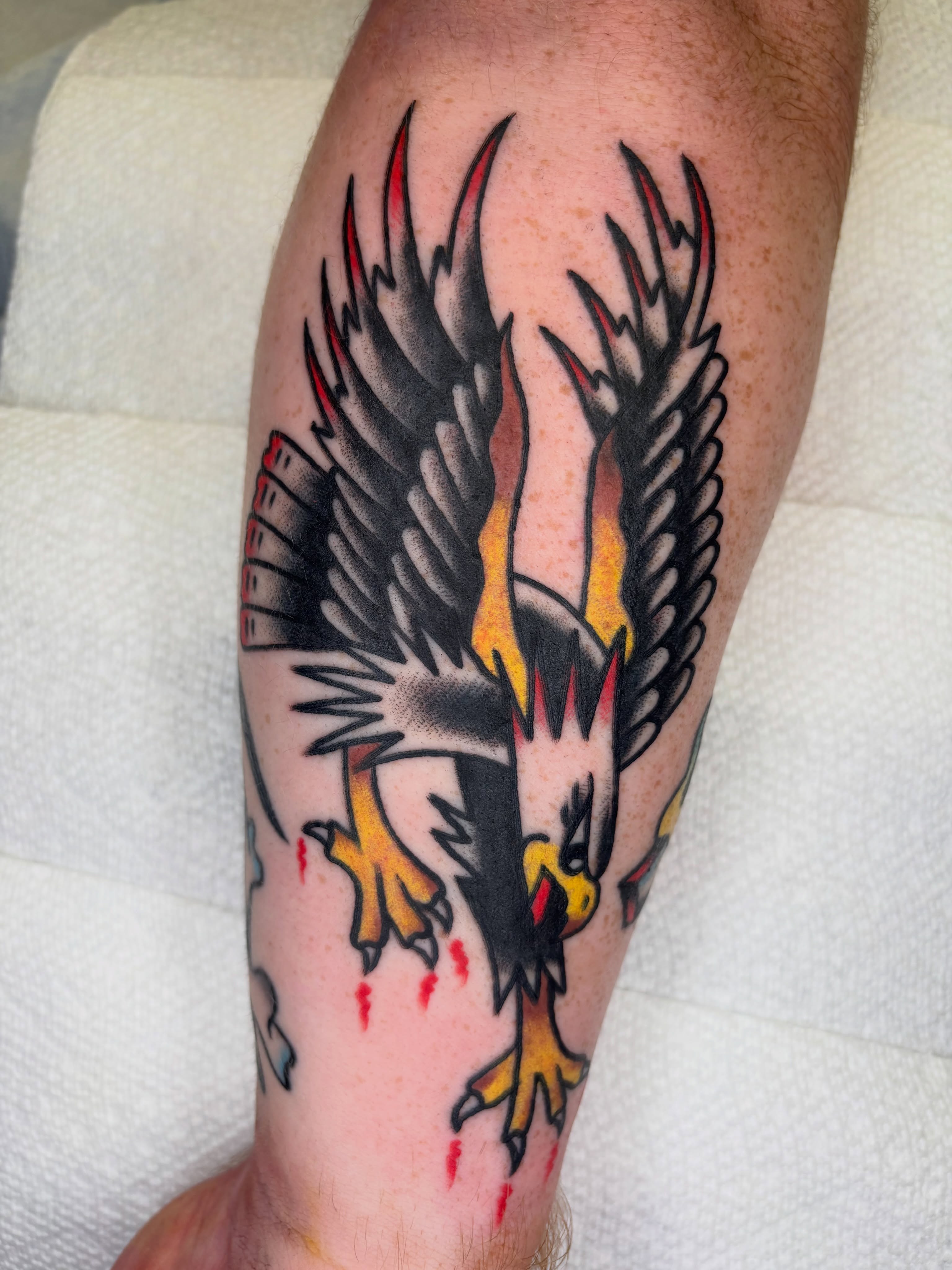 Eagle American traditional tattoo on the forearm by Cooper Reichwein