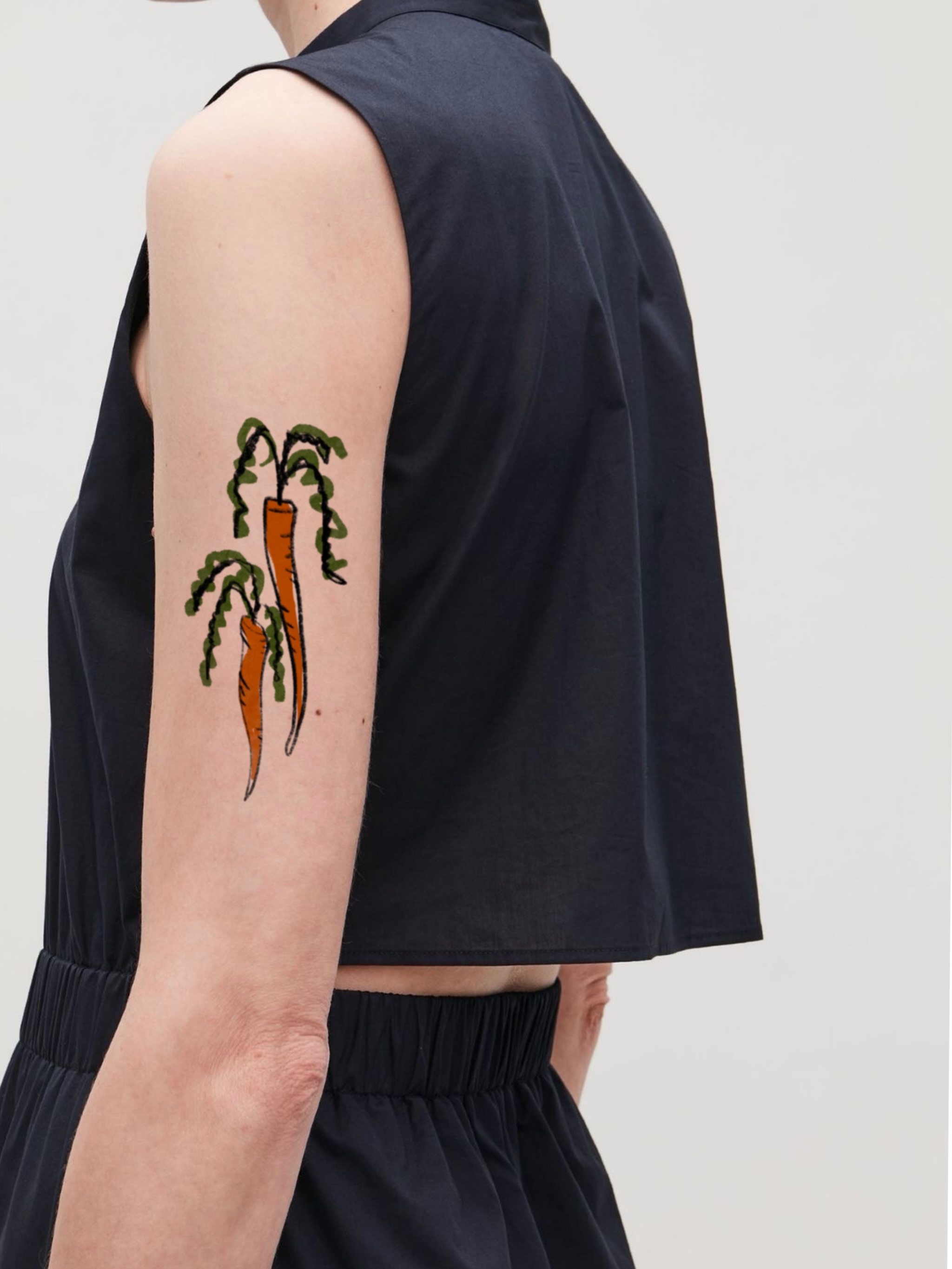 Carrots illustrative tattoo on the forearm by Ink _daisy_