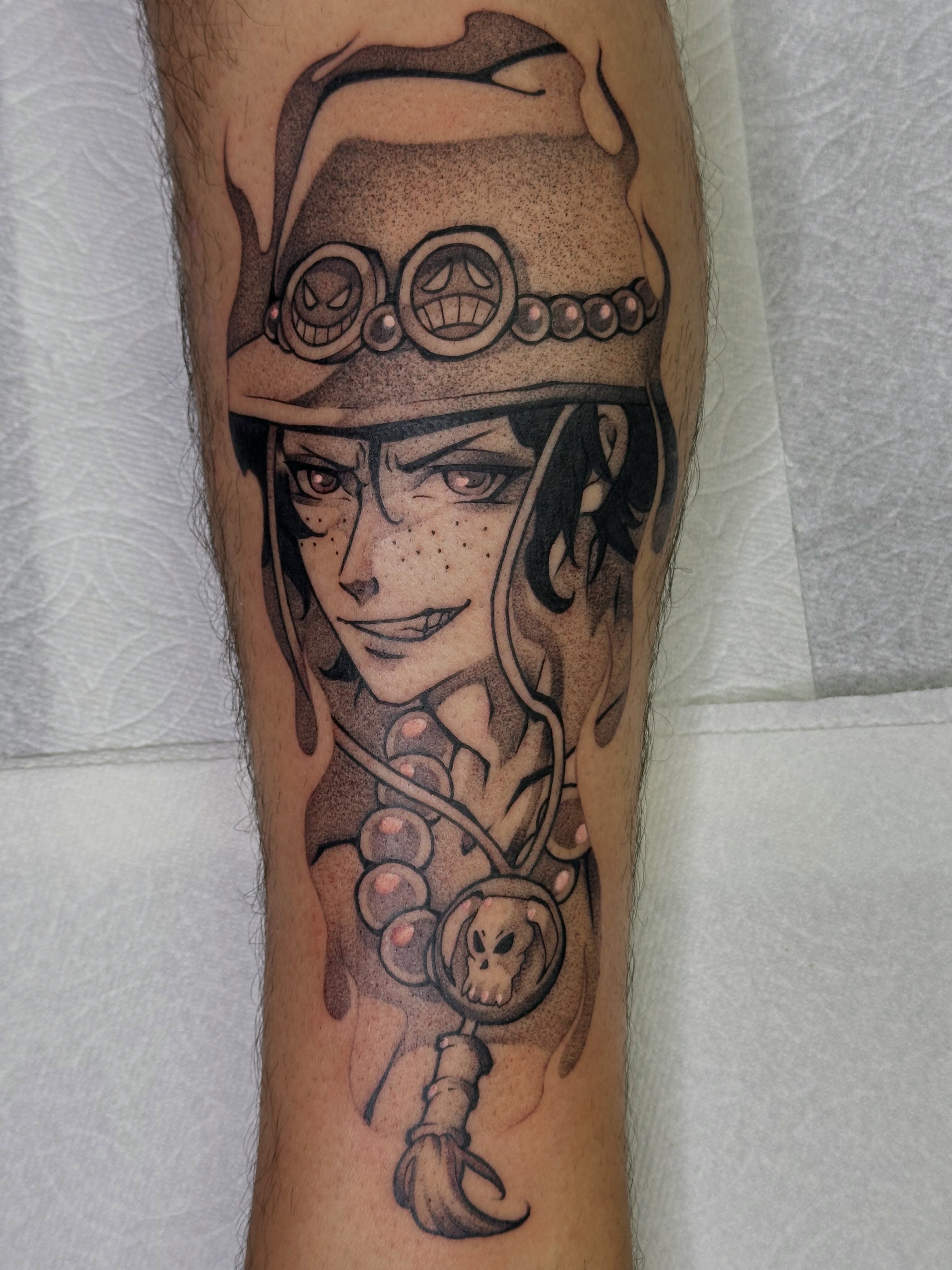 Anime character dotwork tattoo on the forearm by 𝔅𝔞𝔱𝔅𝔬𝔫𝔢 🦇Mariah Hernandez