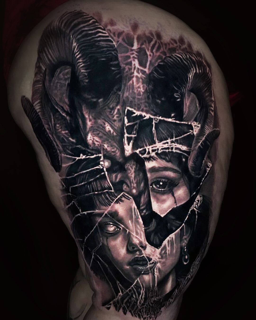 Tattoo by @adamlinktattooer β dark_realism, black_and_grey