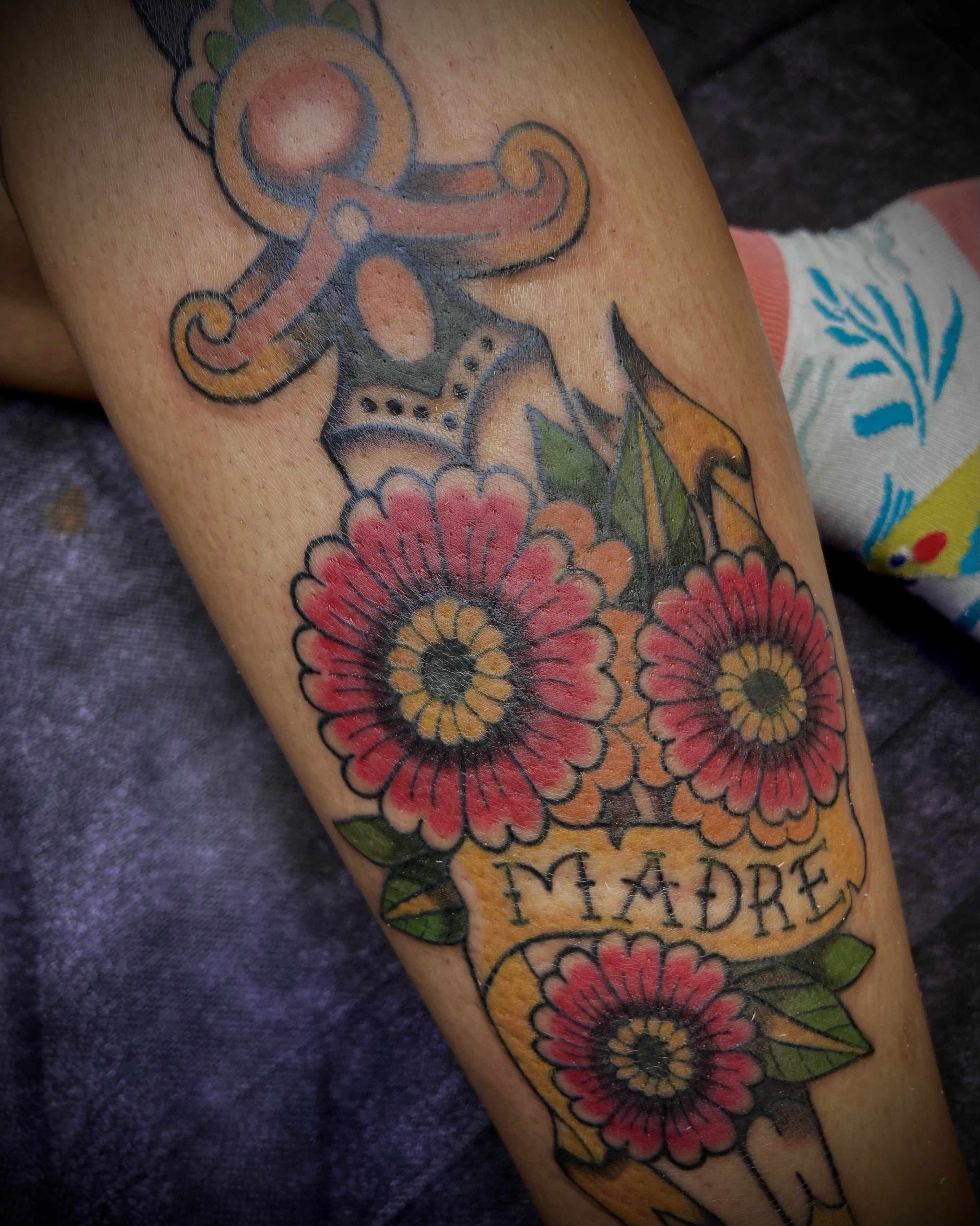 Floral arrangement American traditional tattoo on the forearm by Shelbie, Salt Lake City, Utah