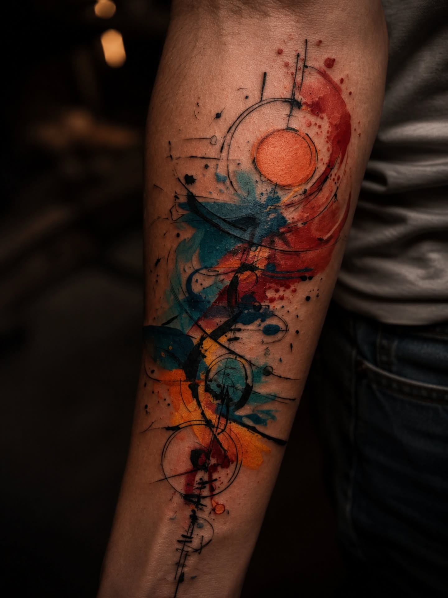 Abstract art watercolor tattoo on the forearm by Dr. Valerio Vegas Tattoo