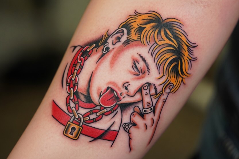 Locked boy American traditional tattoo on the forearm by BabyDoll, Dayton, Ohio