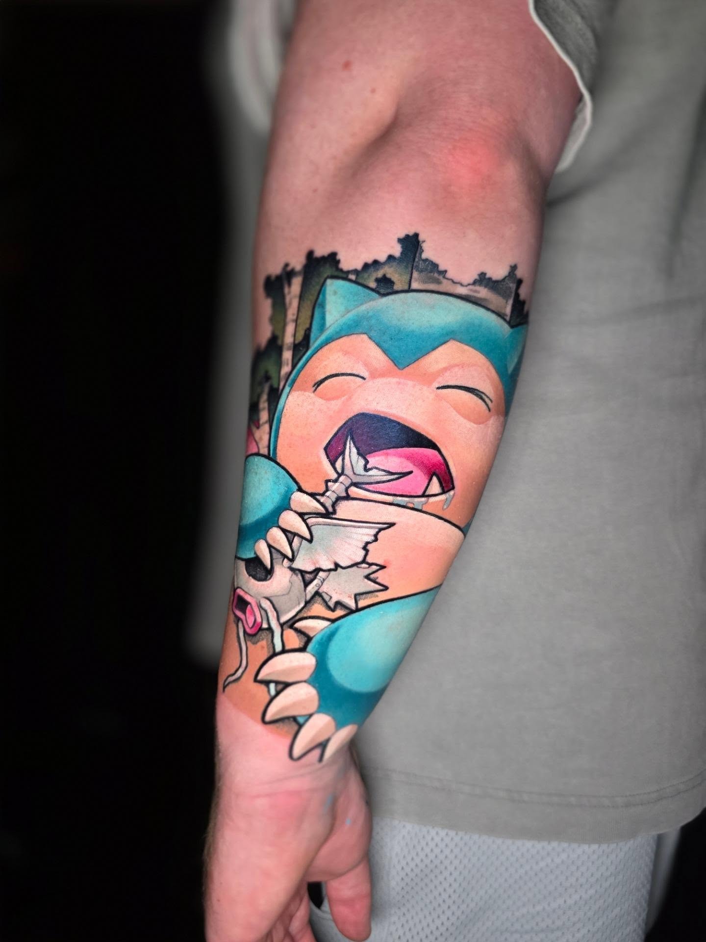 Snorlax anime tattoo on the forearm by coryhandtattoos, Maryville, Tennessee