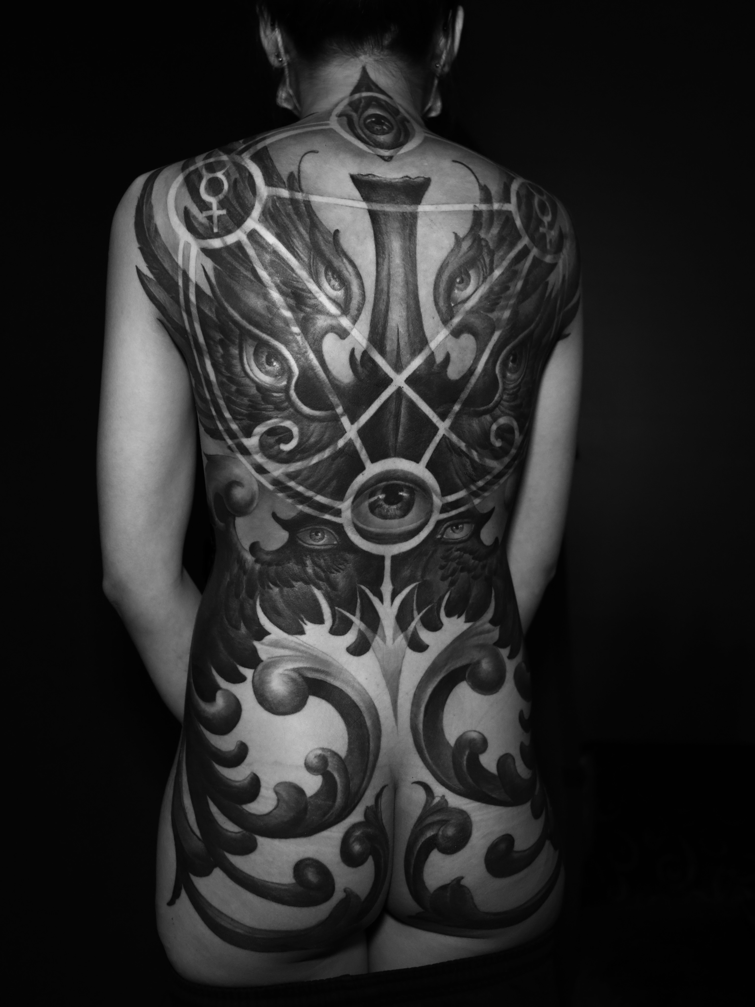 Tattoo by @dustinburtart — black_and_grey, geometric