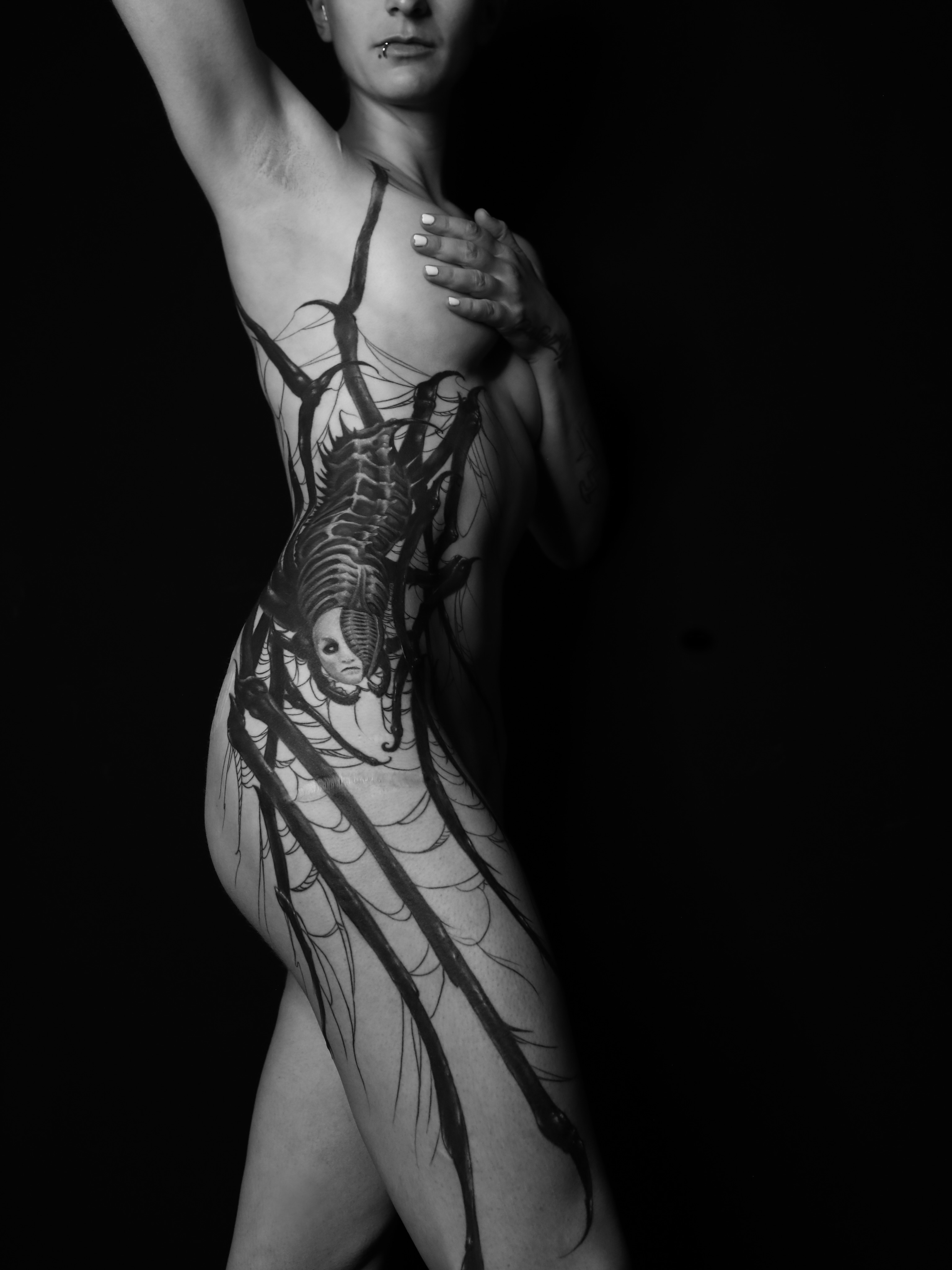 Tattoo by @dustinburtart — black_and_grey, dark_realism