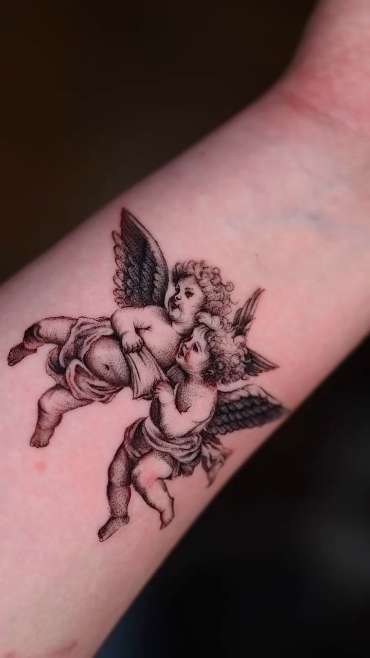 Cherub realism tattoo by Ori Merchan Tattoo, Kansas City, Missouri