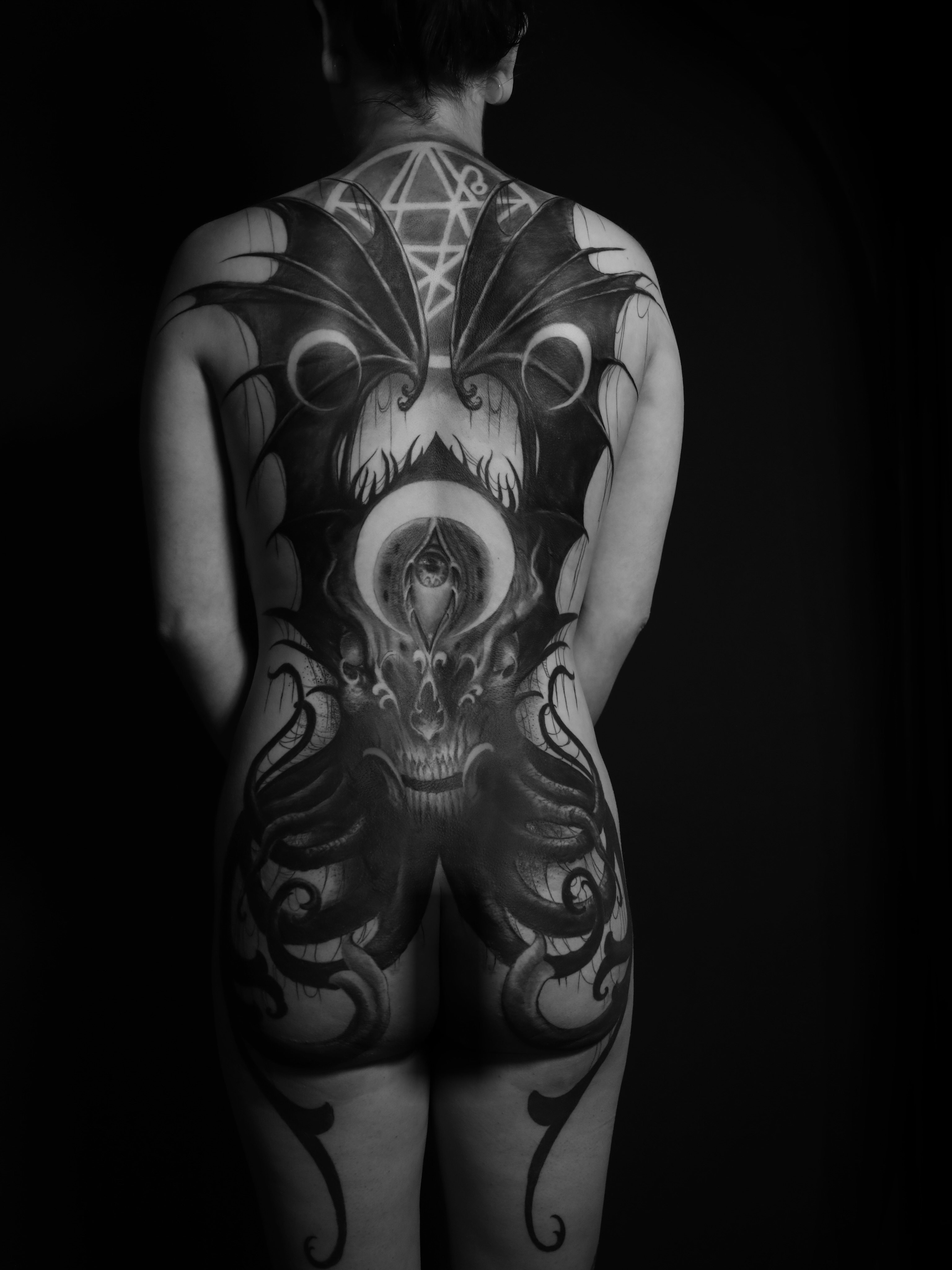 Tattoo by @dustinburtart — black_and_grey, dark_realism