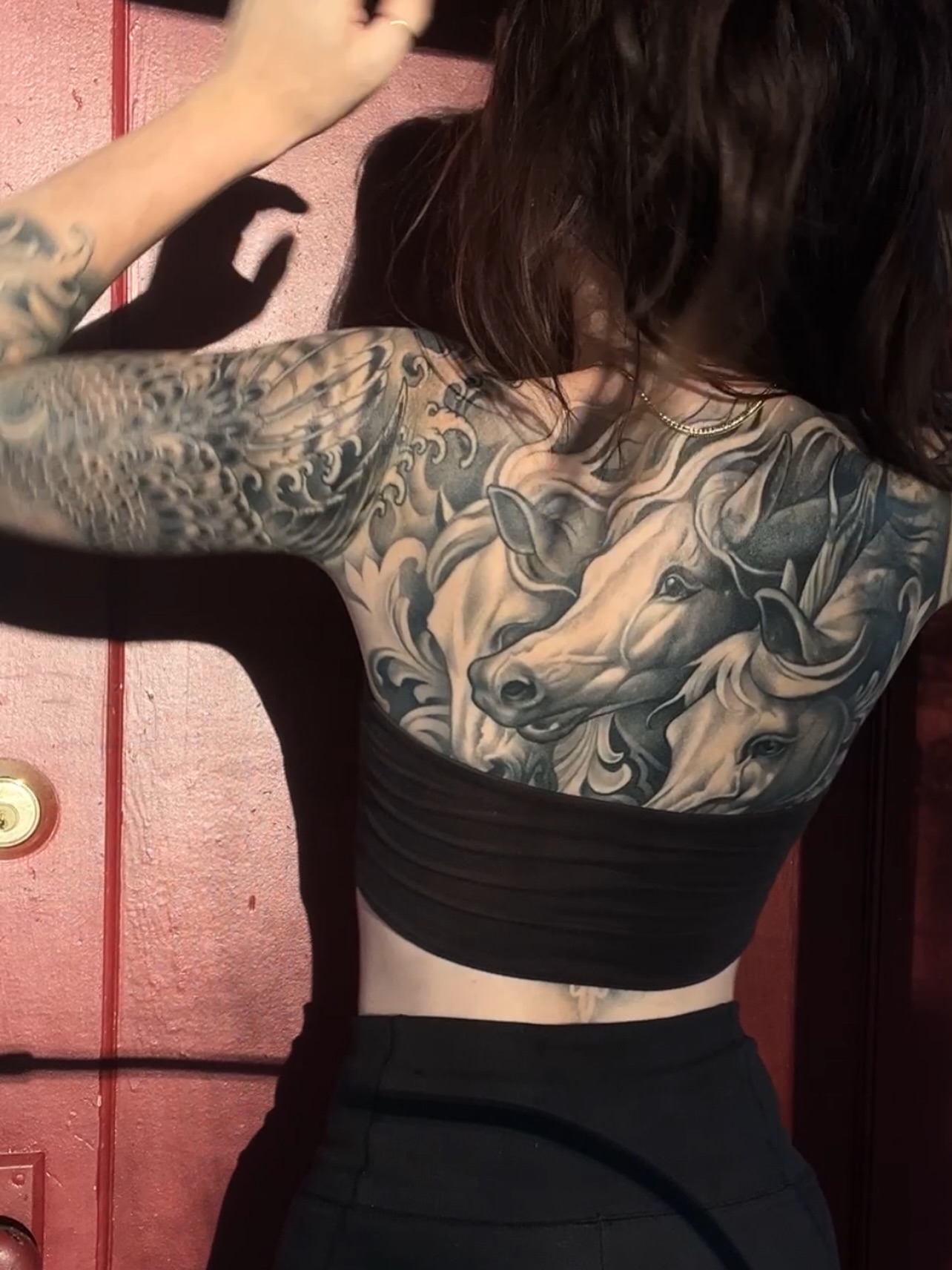 Unicorns realism tattoo on the shoulder by Tattoo Artist Mimzi PMA
