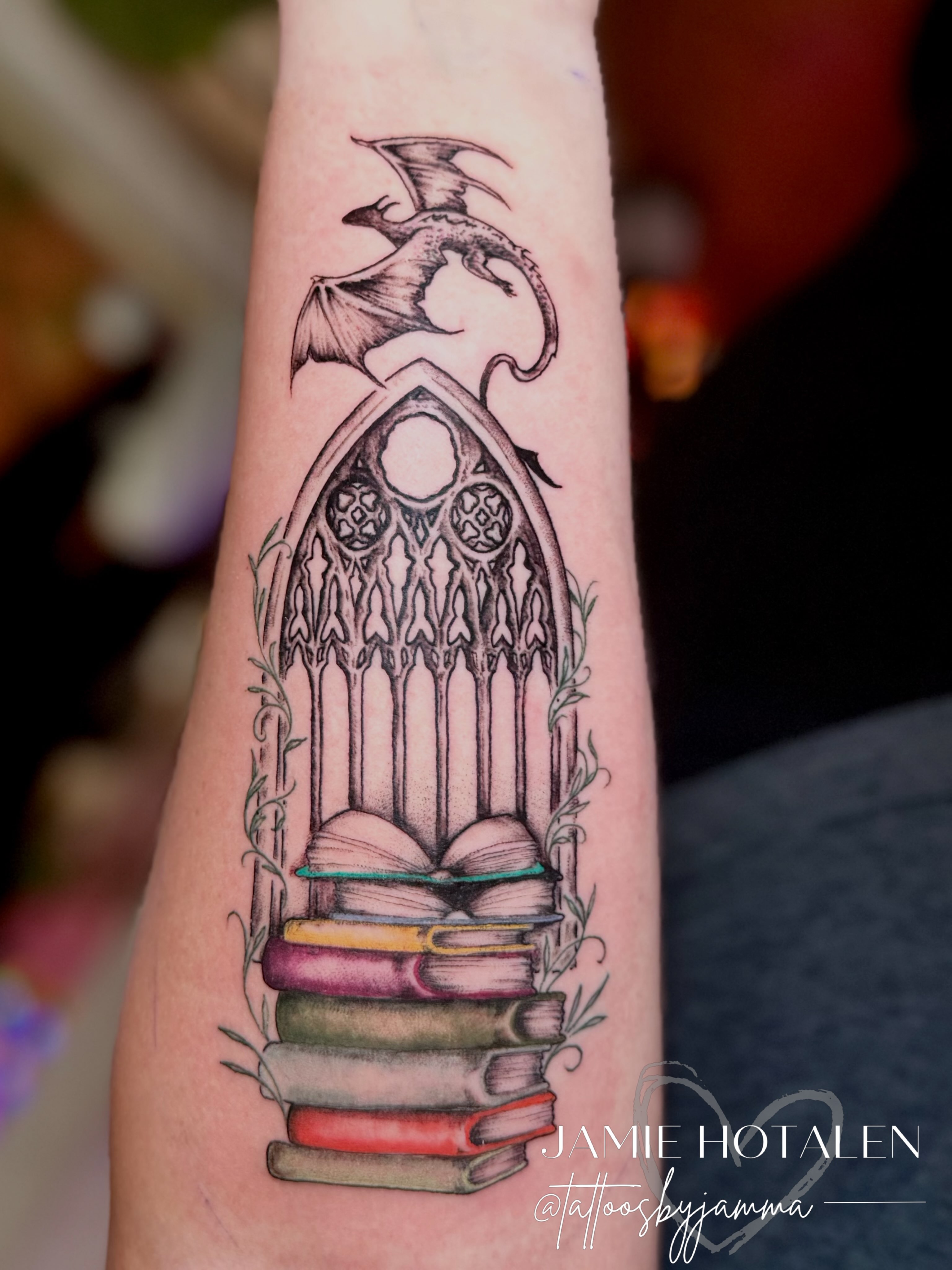 Book tower dotwork tattoo on the forearm by πππππππ π½π² ππππππ π°πππππ π πΉππππ π·ππππππβ¨
