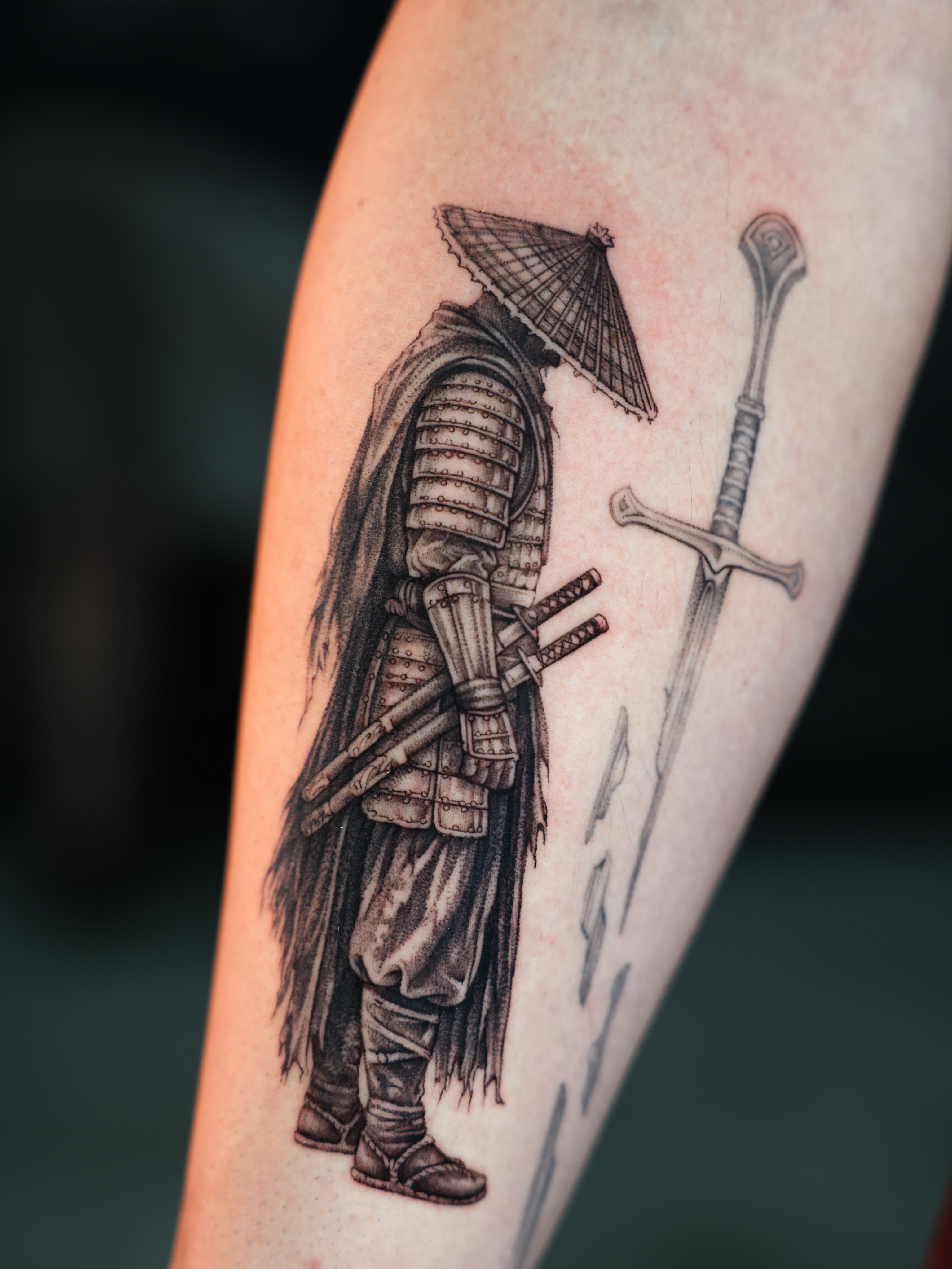 Samurai warrior realism tattoo on the forearm by Tiny