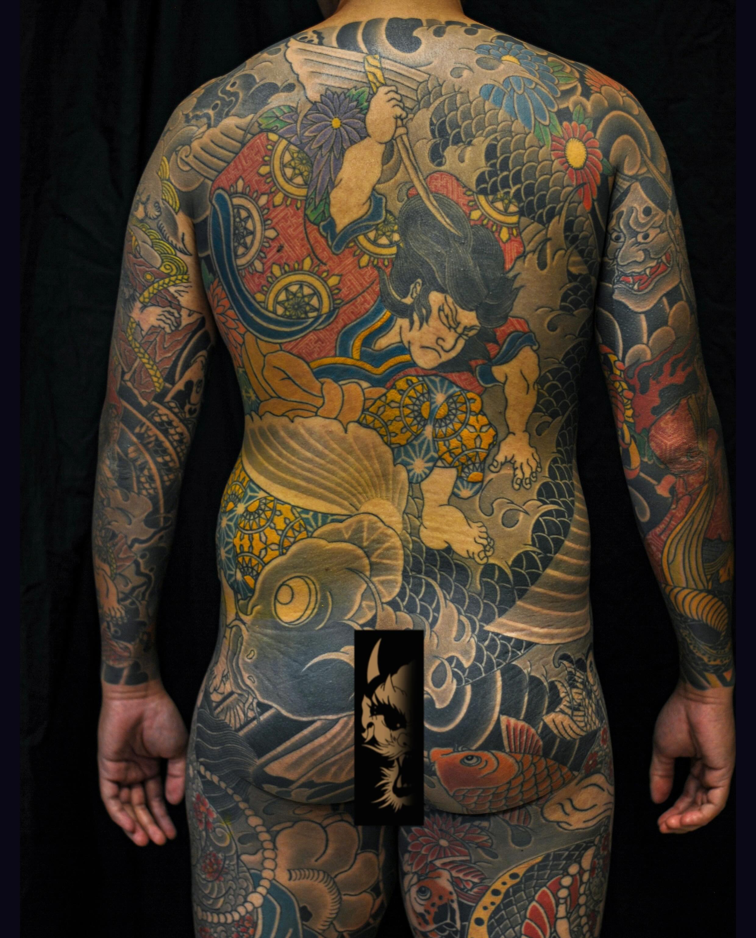 Samurai warrior japanese irezumi tattoo on the back by Xiaojun Yin, Vancouver, British Columbia