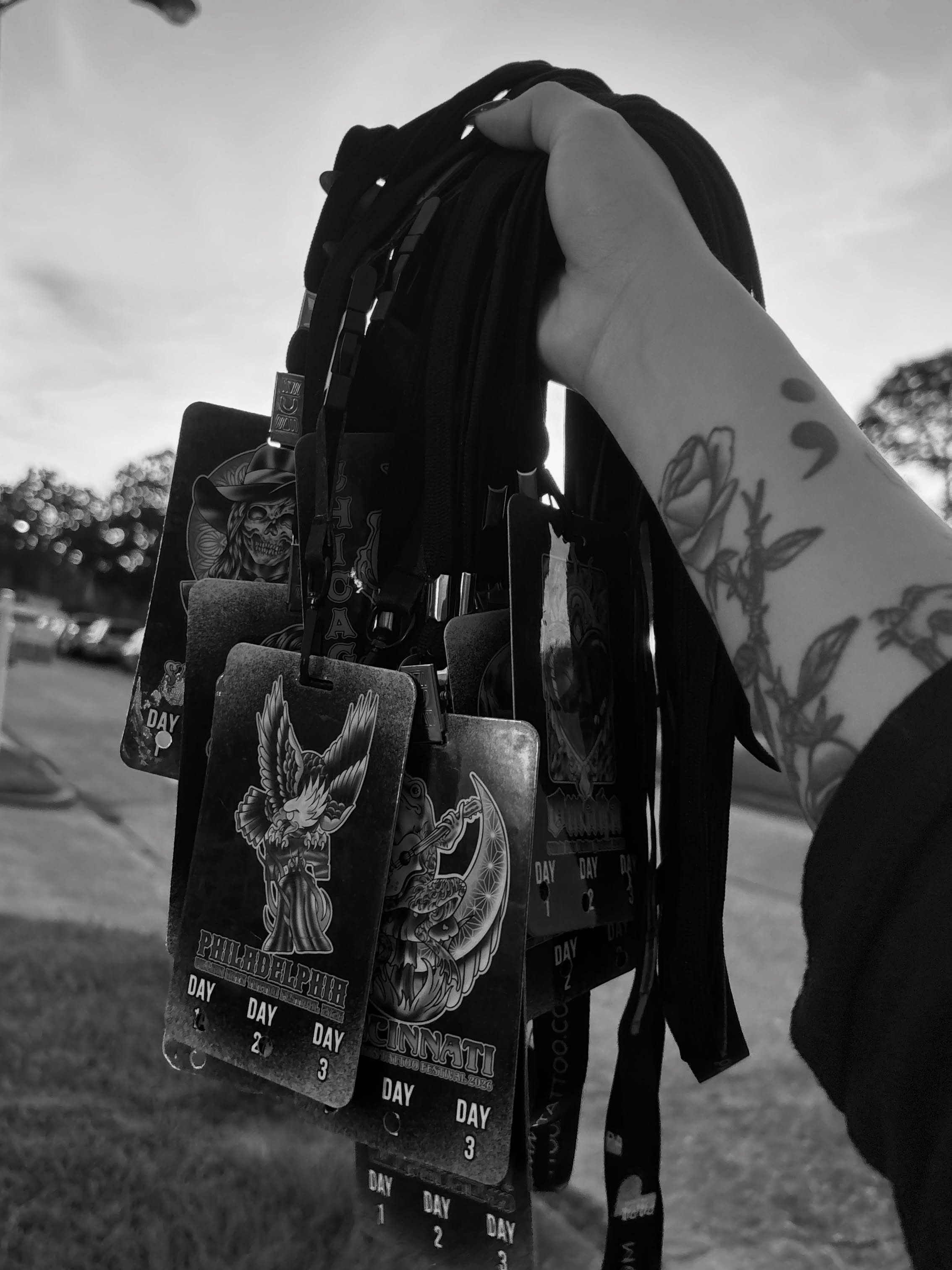 Tattooed lanyards black and grey tattoo by Nyah Ramirez