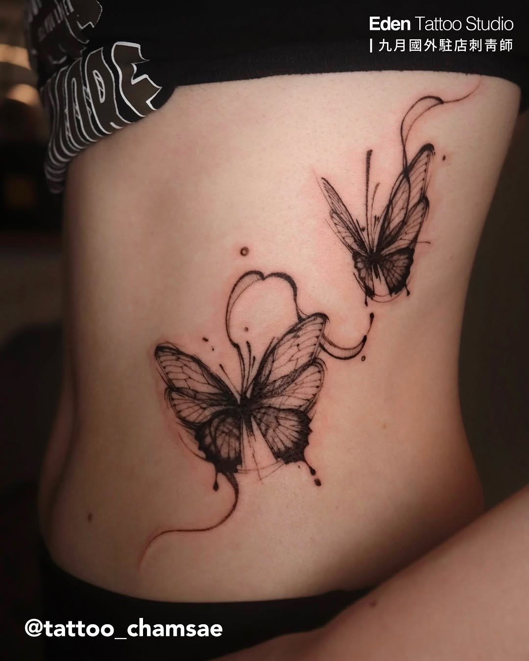 Butterfly black and grey tattoo on the ribs by @tattoo_chamsae