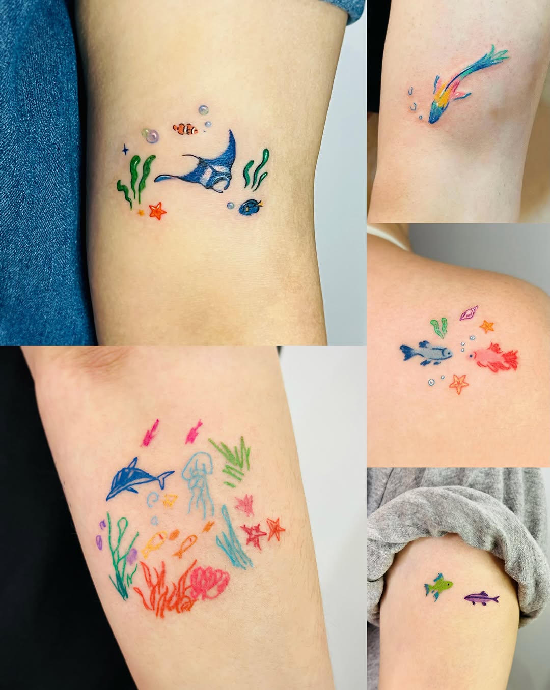 Underwater scene watercolor tattoo on the forearm by Purinn