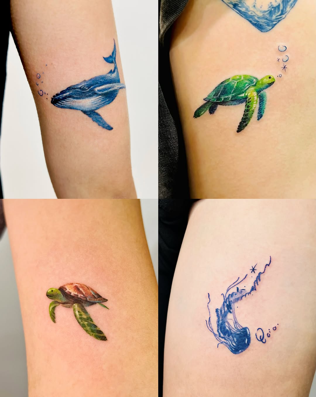 Sea turtle realism tattoo on the upper arm by Purinn