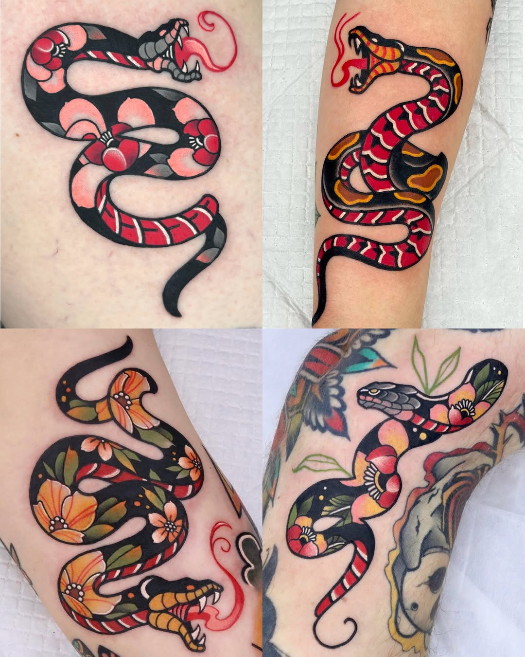 Snake American traditional tattoo on the forearm by 부산타투