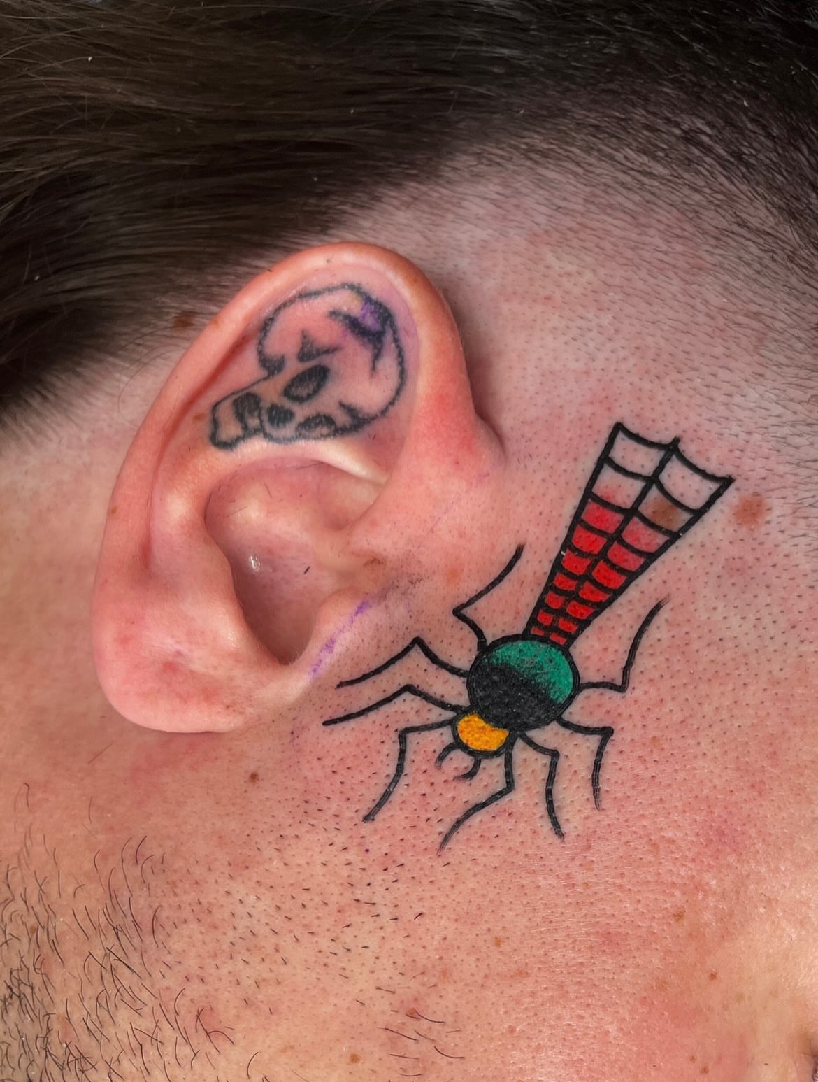 Mosquito dotwork tattoo on the head by Charlie Ostrom, Durham, North Carolina