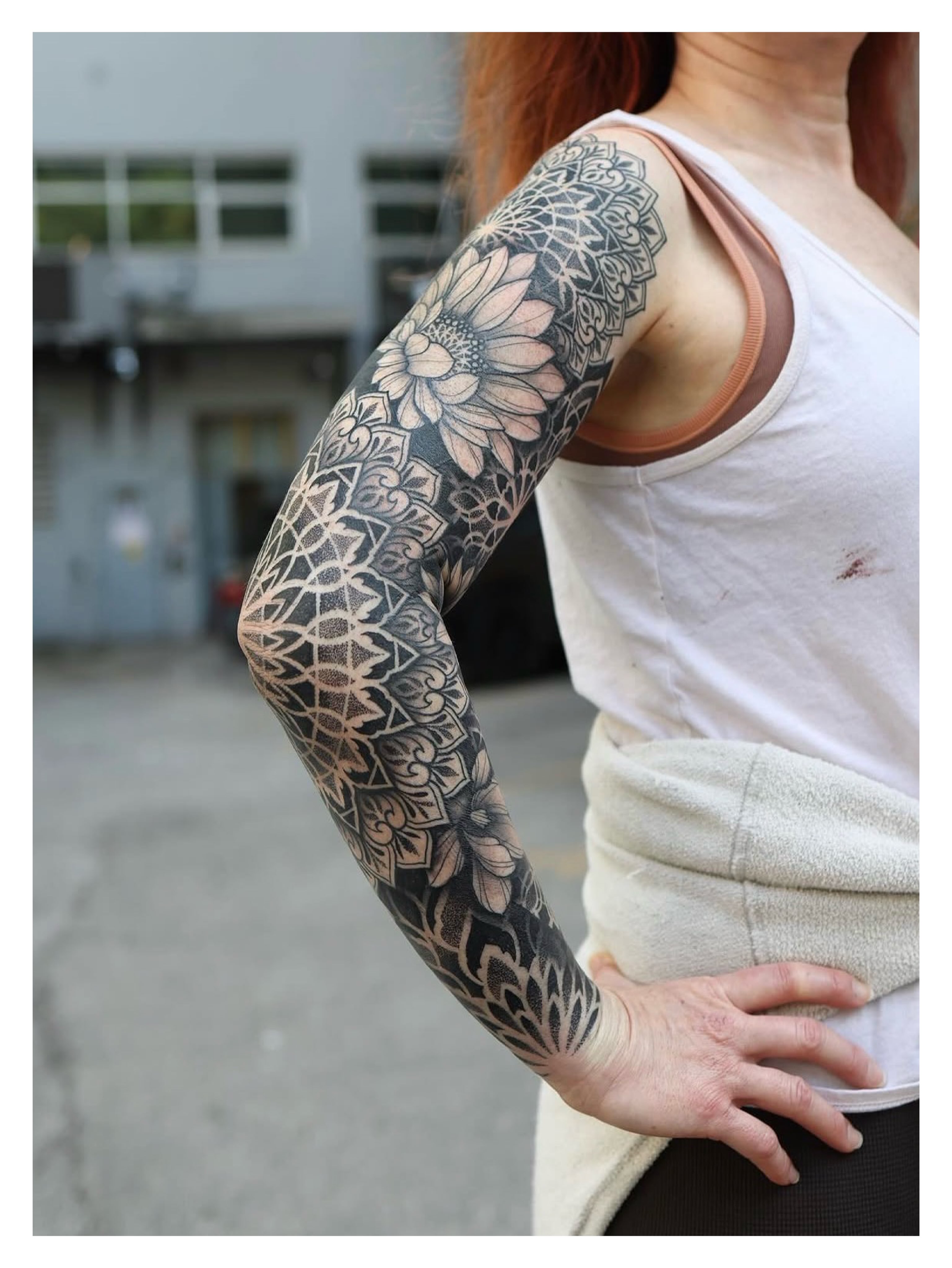 Tattoo by @fleur.tattoos — black_and_grey, geometric