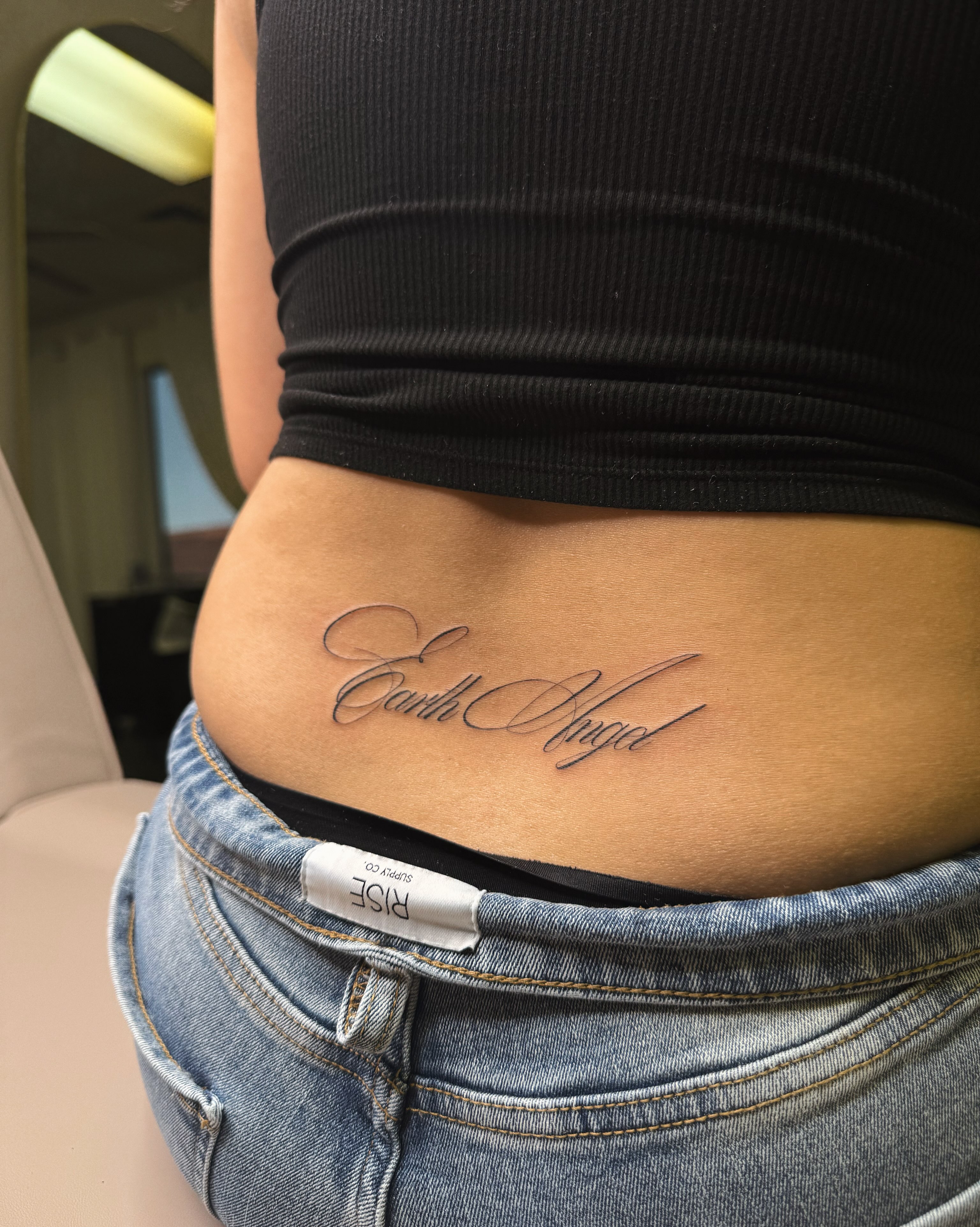 Earth Angel lettering script tattoo by Jennifer Garcia R - Vegas tattoo artist