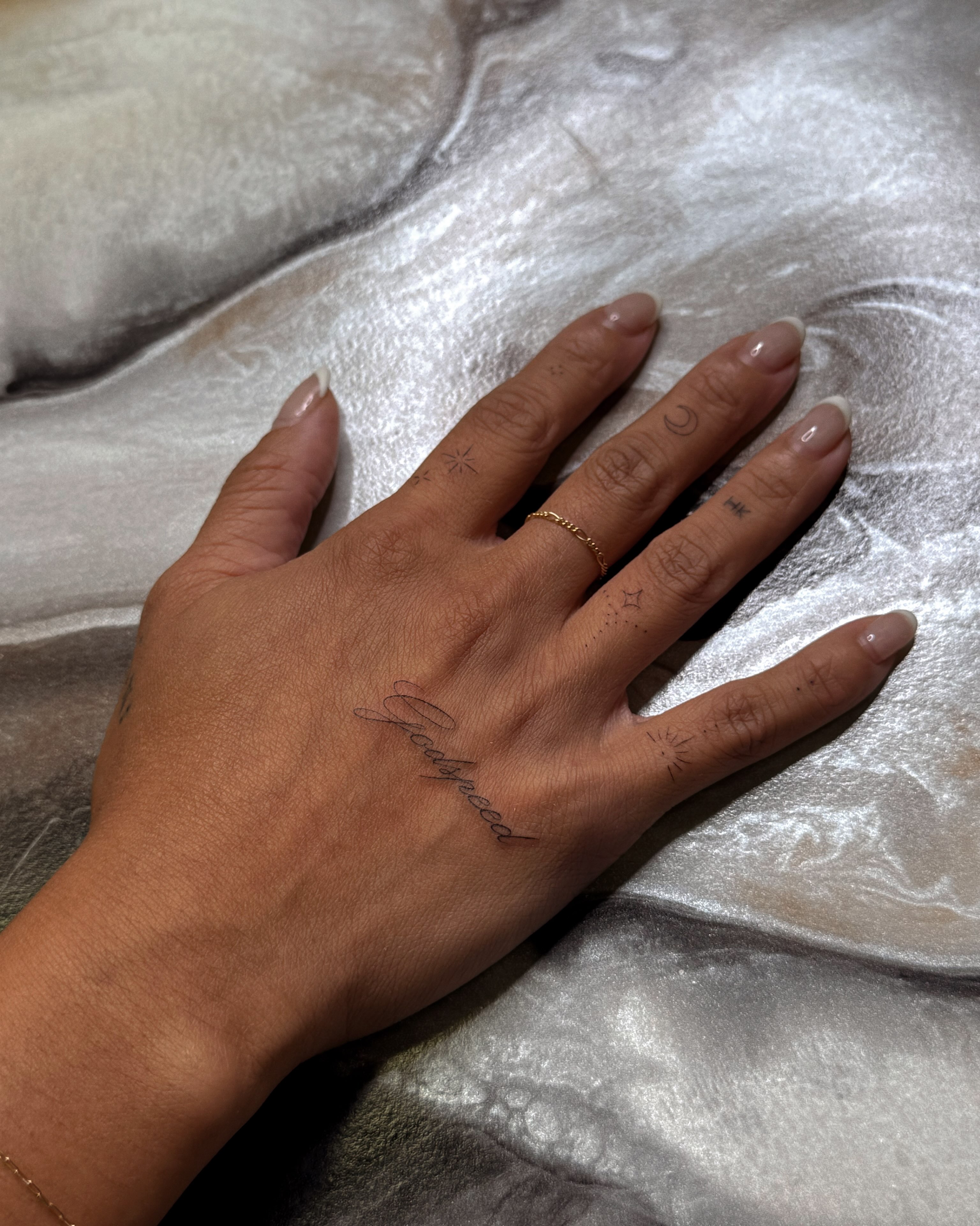 Script lettering lettering script tattoo on the hand by Jennifer Garcia R - Vegas tattoo artist