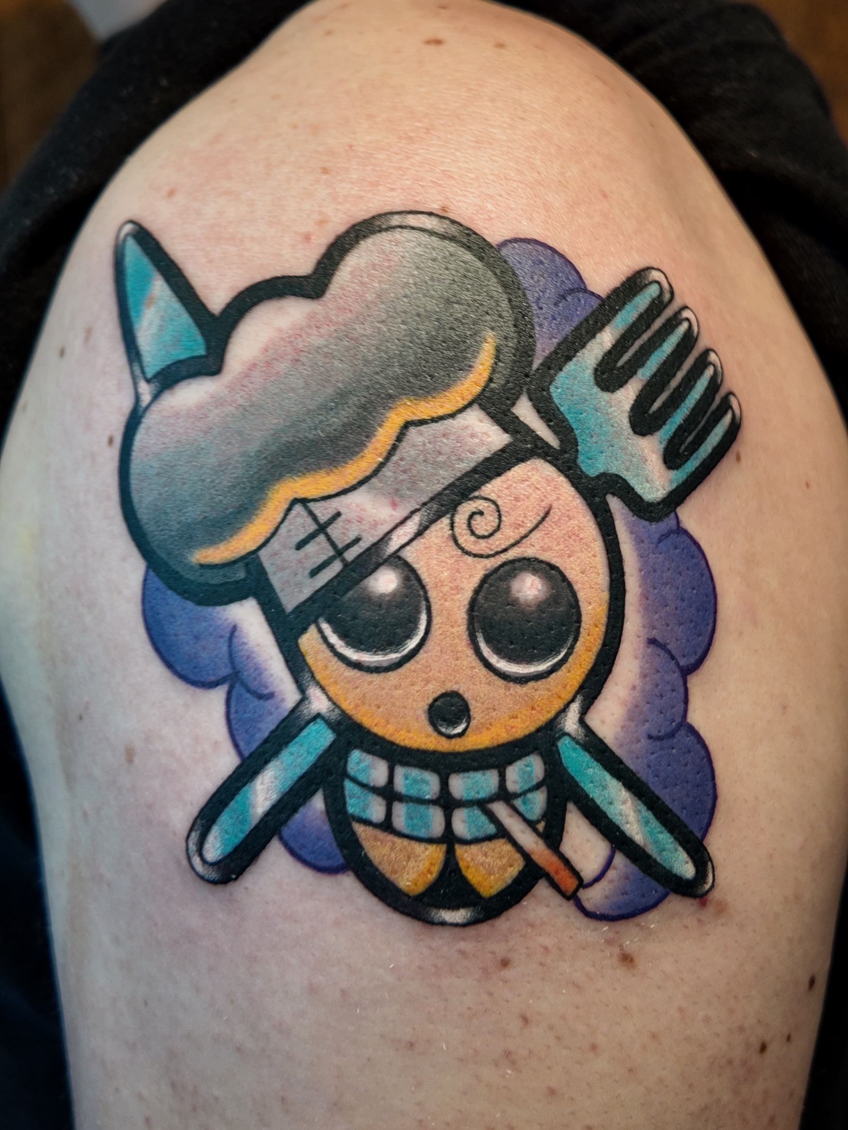 Anime character anime tattoo on the shoulder by B.G. Germershausen