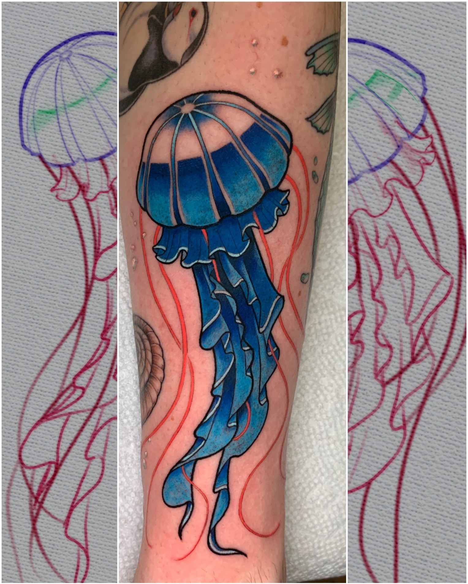 Jellyfish new school tattoo on the forearm by Mike G.