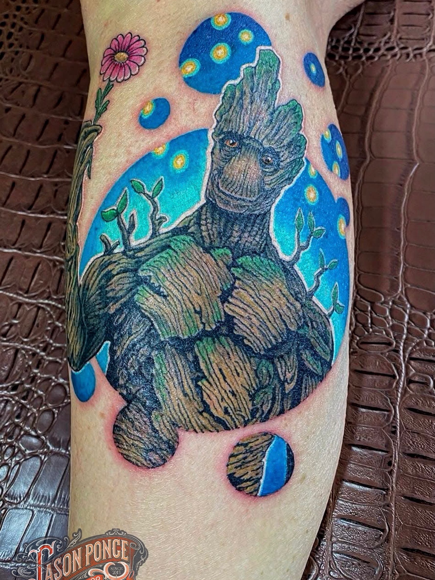 Groot realism tattoo on the forearm by Jason Ponce