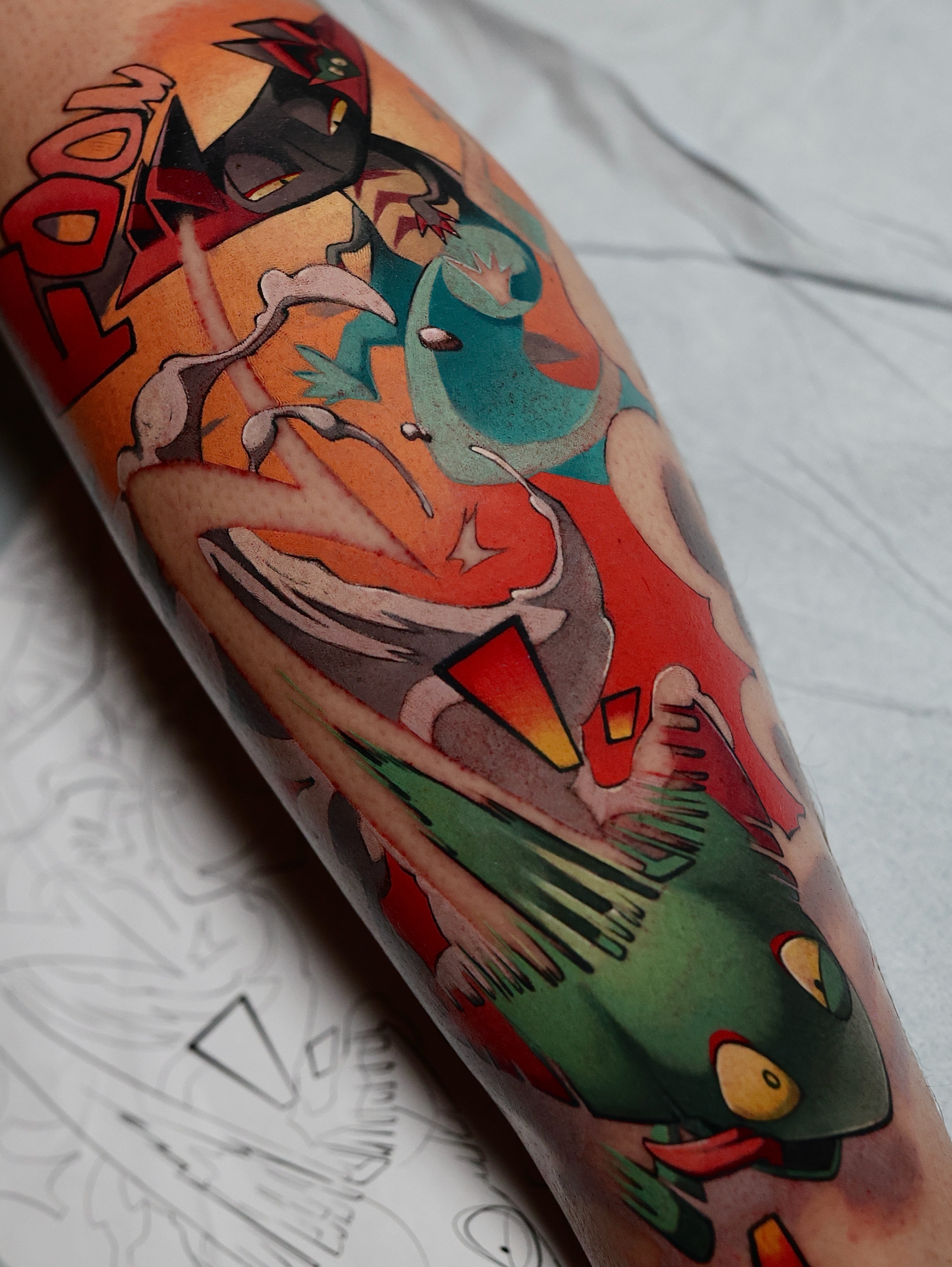 Pokémon characters American traditional tattoo on the forearm by Bee Rye