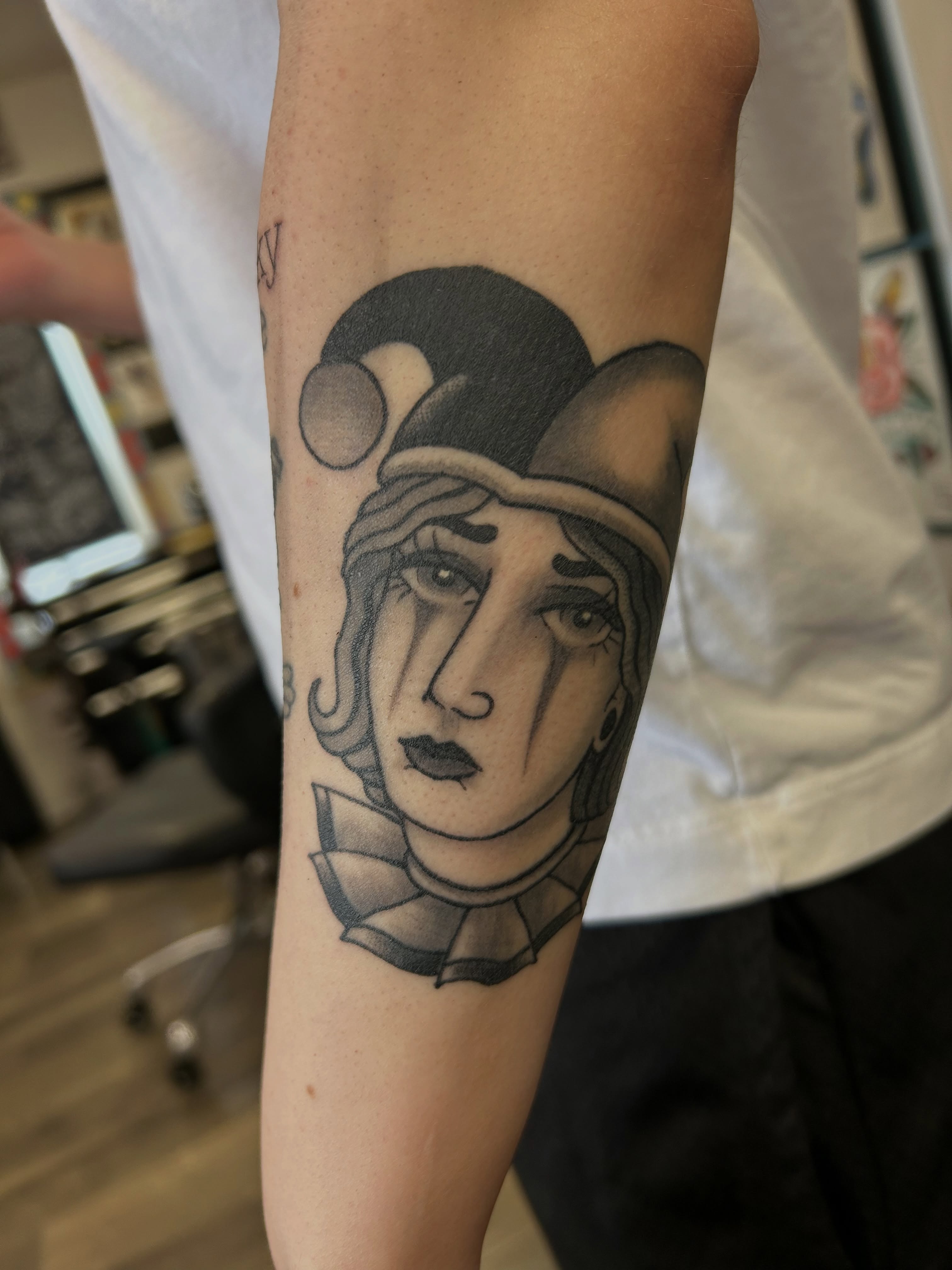 Portrait of a woman realism tattoo on the forearm by Mike "Yogi" Trube