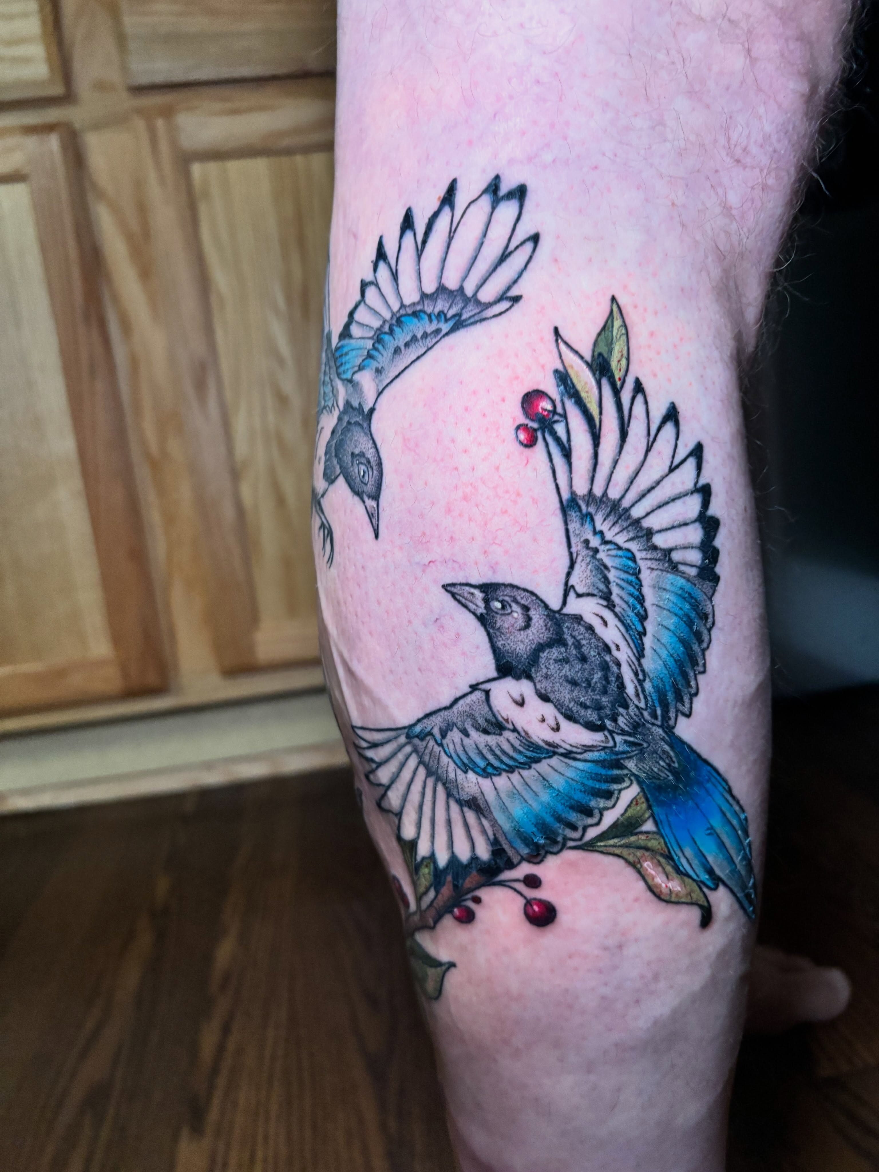 Birds realism tattoo on the forearm by Wren Hollow, Portland, Oregon