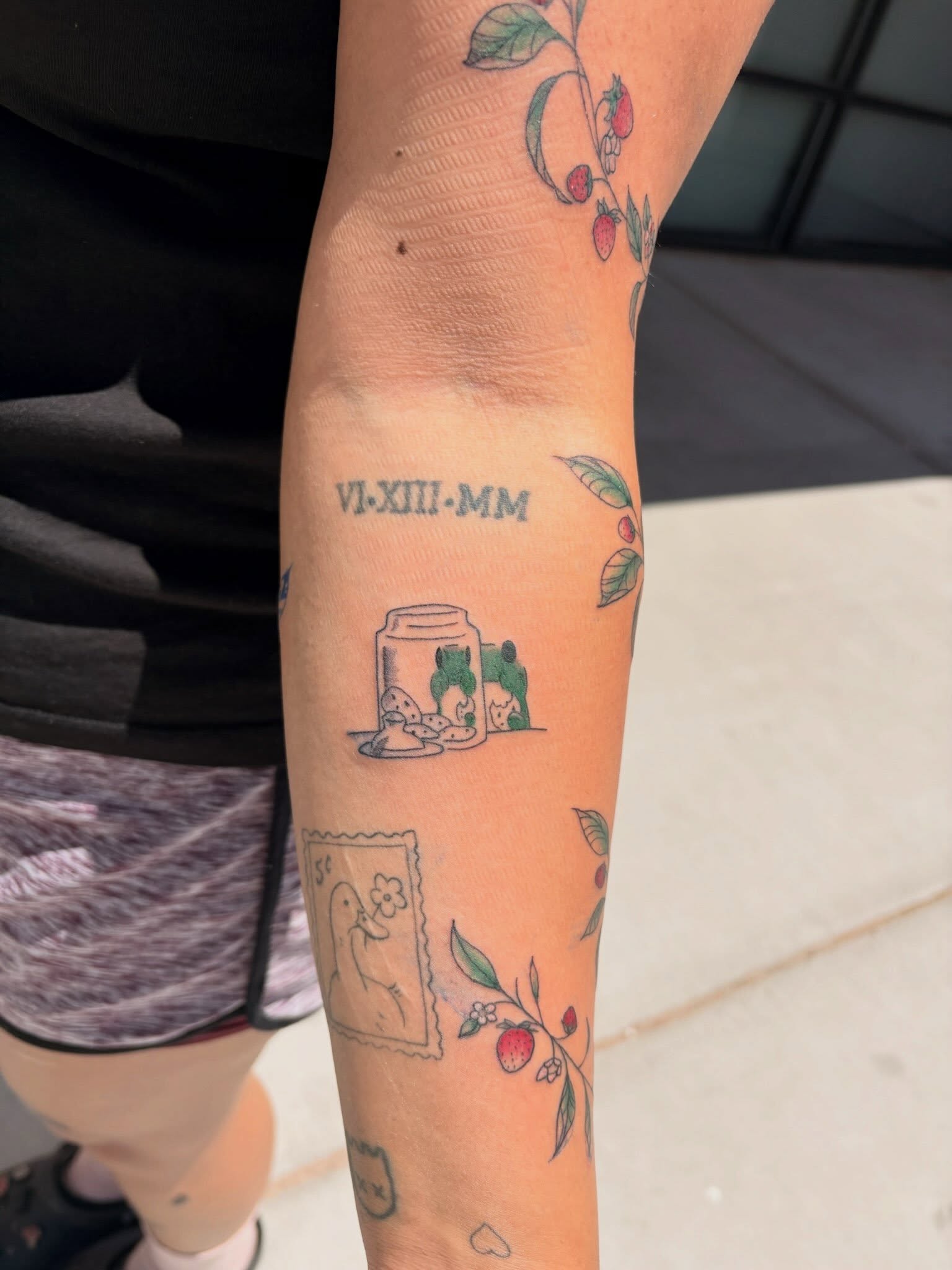 Jar and mushrooms neo-traditional tattoo on the forearm by tati 🇬🇺🇵🇭