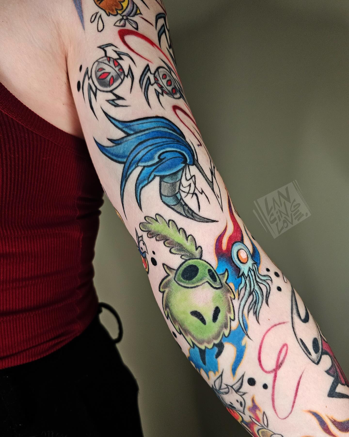 Fantasy creatures American traditional tattoo on the forearm by Lancinglove