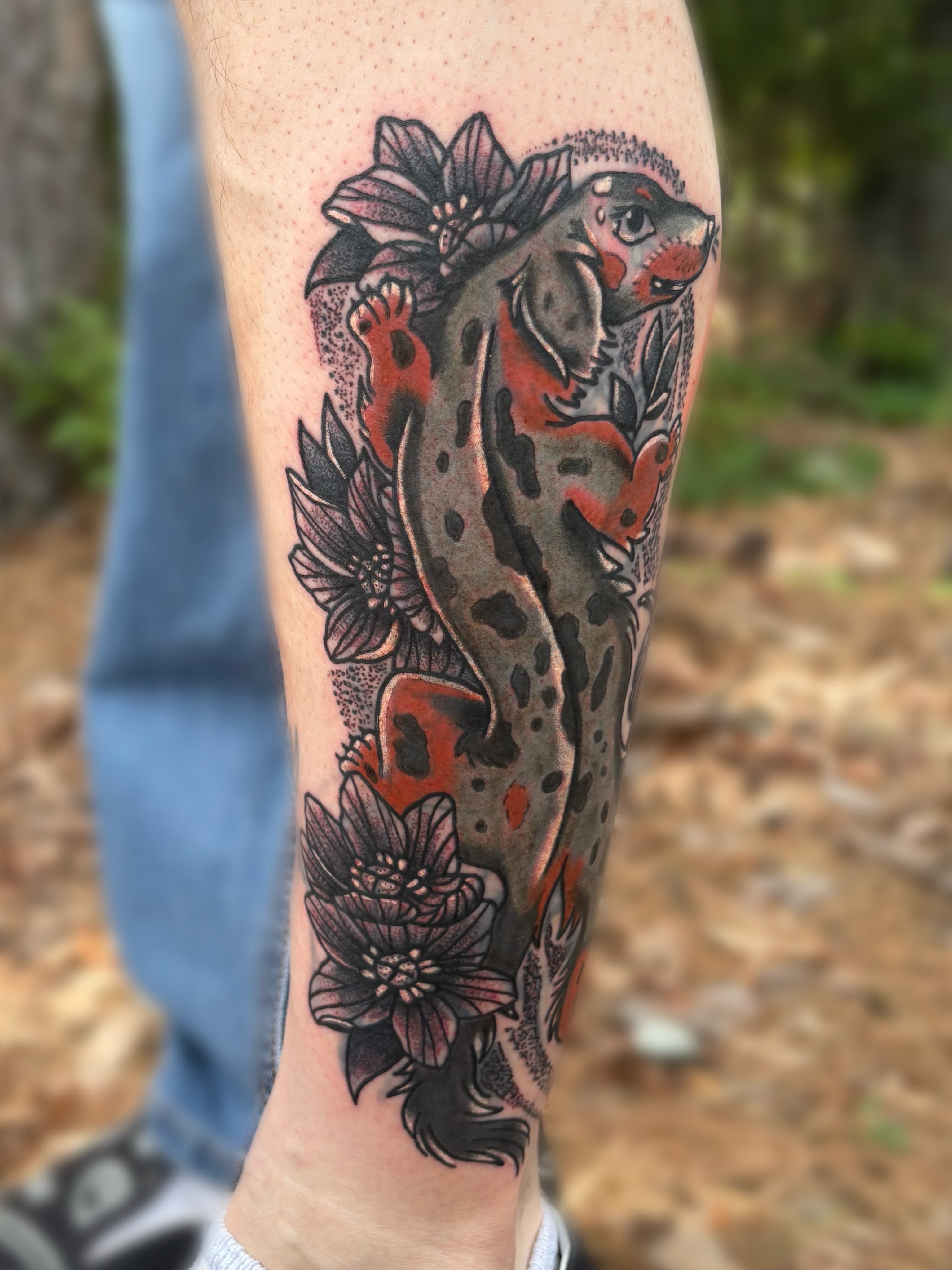 Salmon American traditional tattoo on the forearm by Ava Brady Tattoos