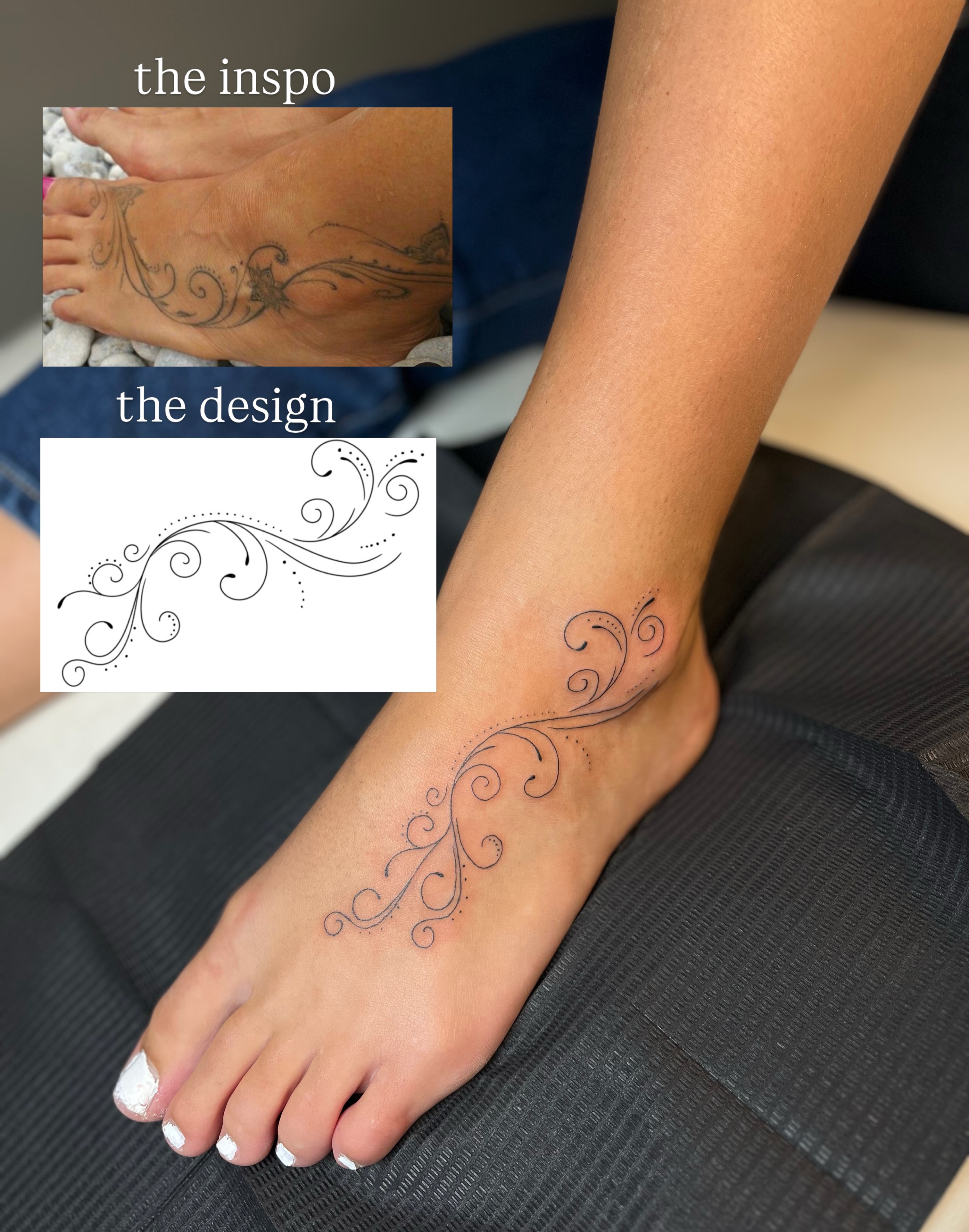 Swirls fine line tattoo on the foot by brinley - fine line tattoos, Crescent Springs, Kentucky
