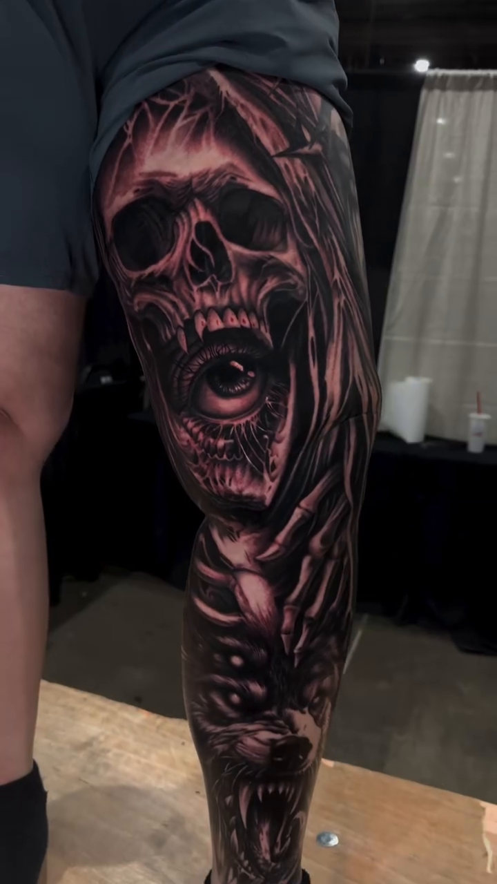 Skull and eye dark realism tattoo by Flamure Islami