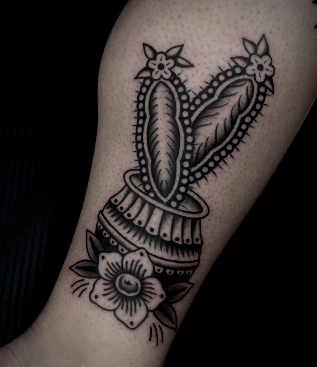 Cactus American traditional tattoo on the thigh by Ally noel