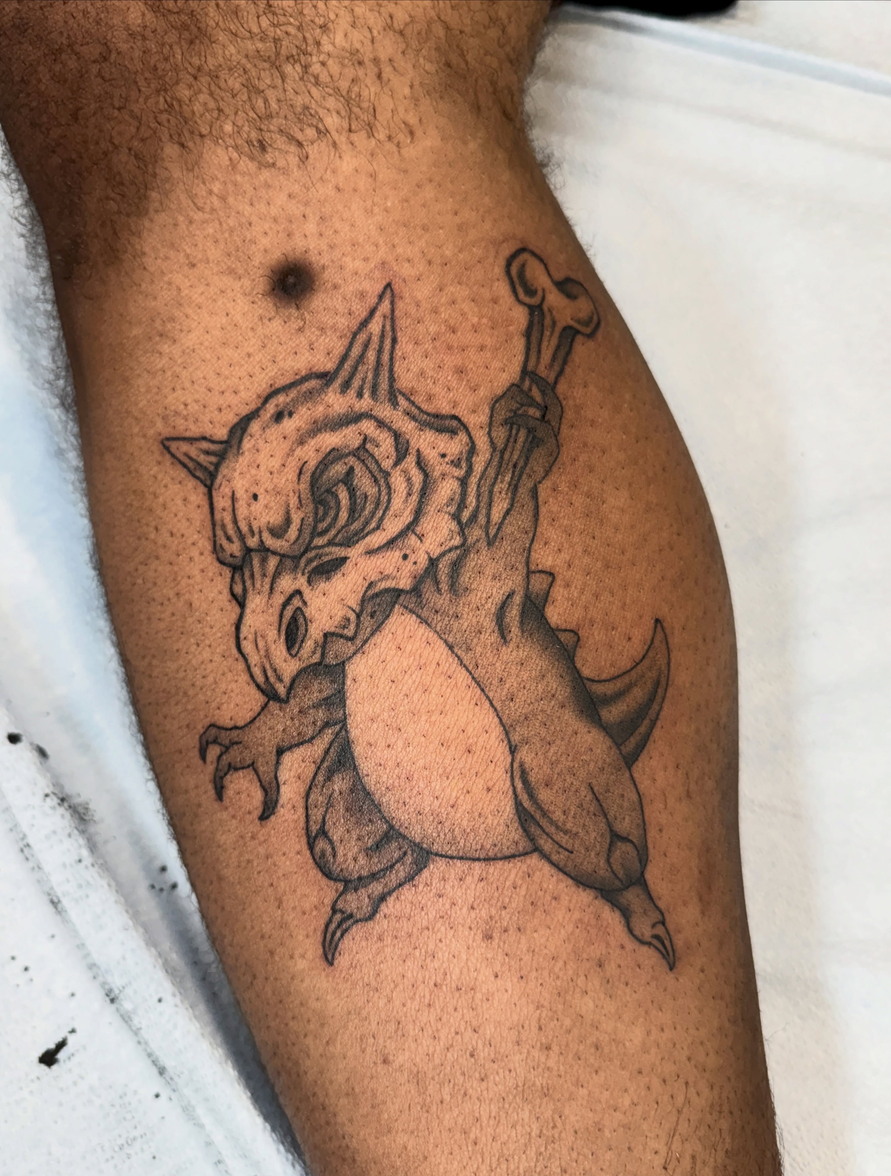 Demon black and grey tattoo on the thigh by Christopher  Cousins, Nashville, Tennessee