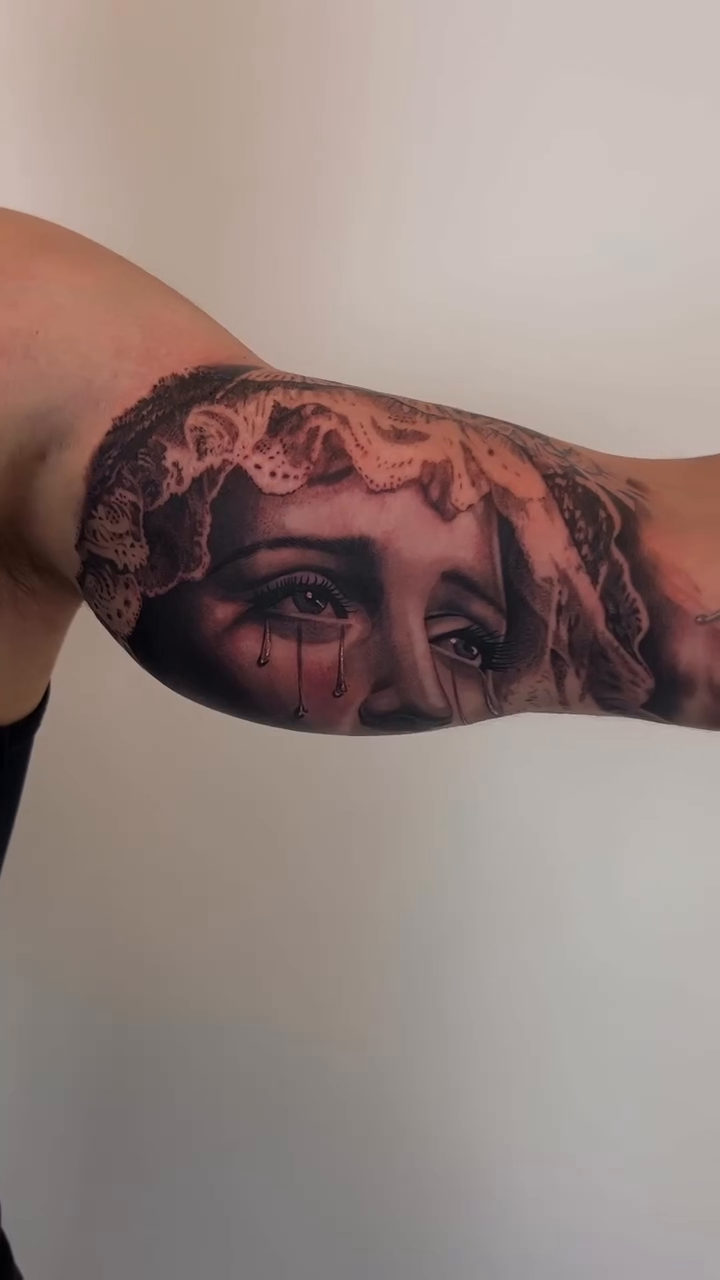 Crying woman realism tattoo by BJ