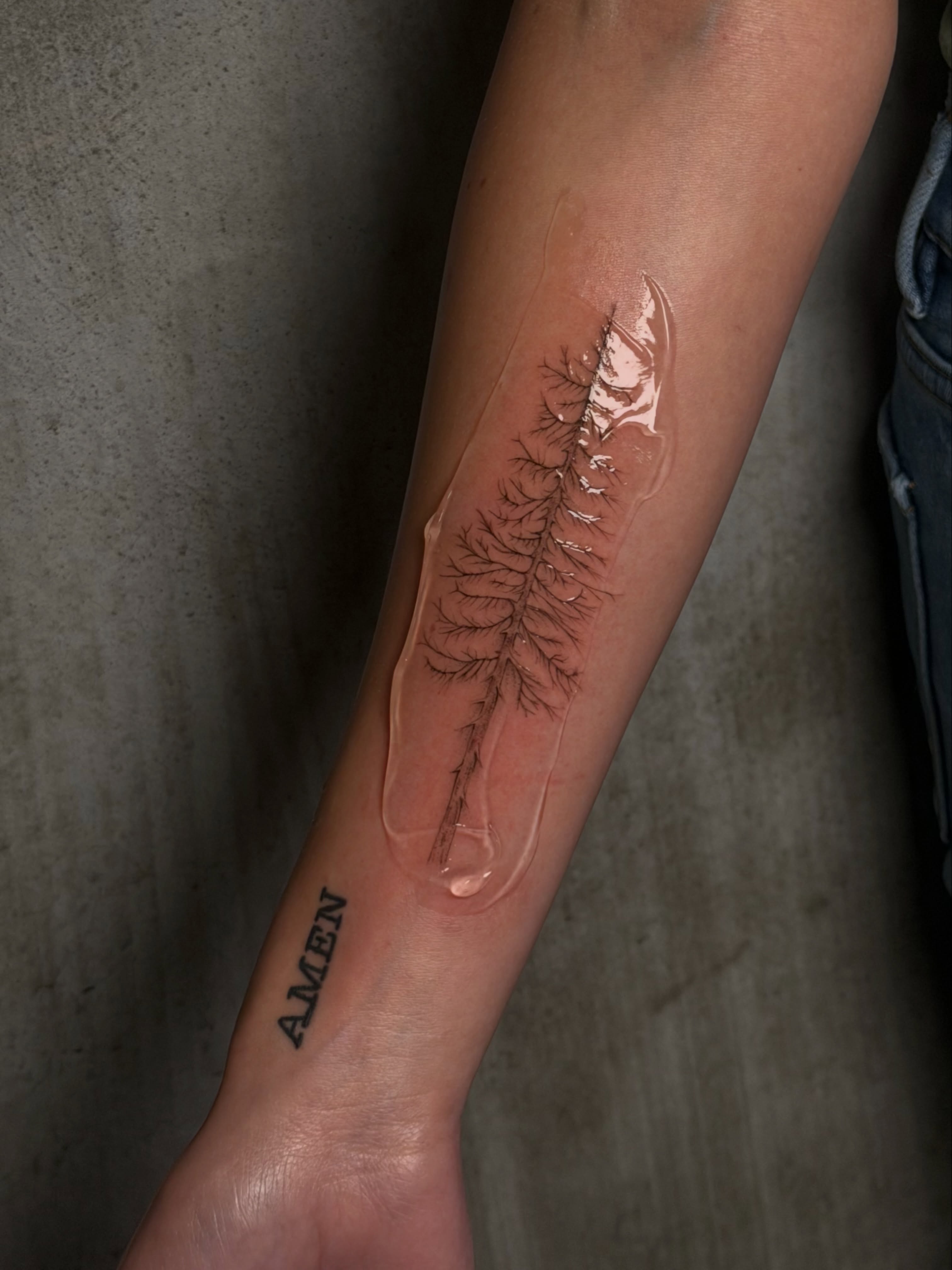 Pine tree fine line tattoo on the forearm by 𝙸𝚗𝚔𝚊𝚗𝚍𝚕𝚒𝚕𝚢𝚜 🤎💉🐻🌸