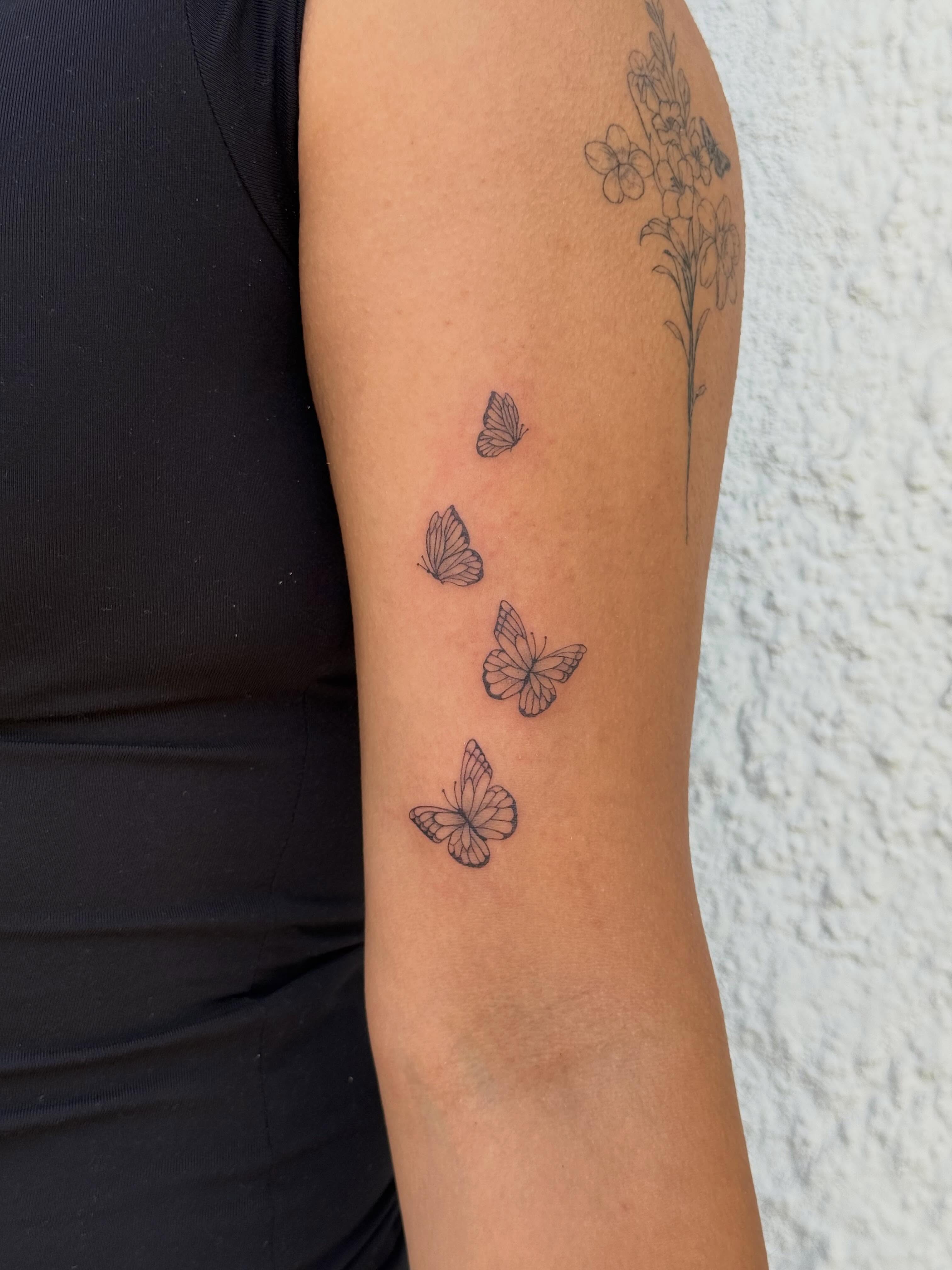 Butterflies fine line tattoo on the forearm by TATTOO & PIERCING ARTIST ₊˚⊹ ᰔ