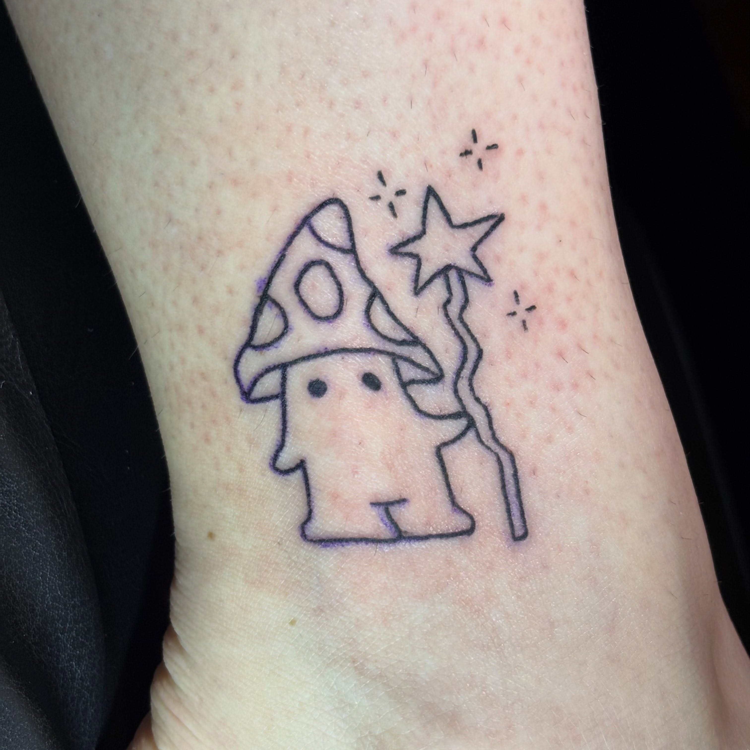 Mushroom wizard minimalist tattoo on the forearm by ☠️mikauley☠️