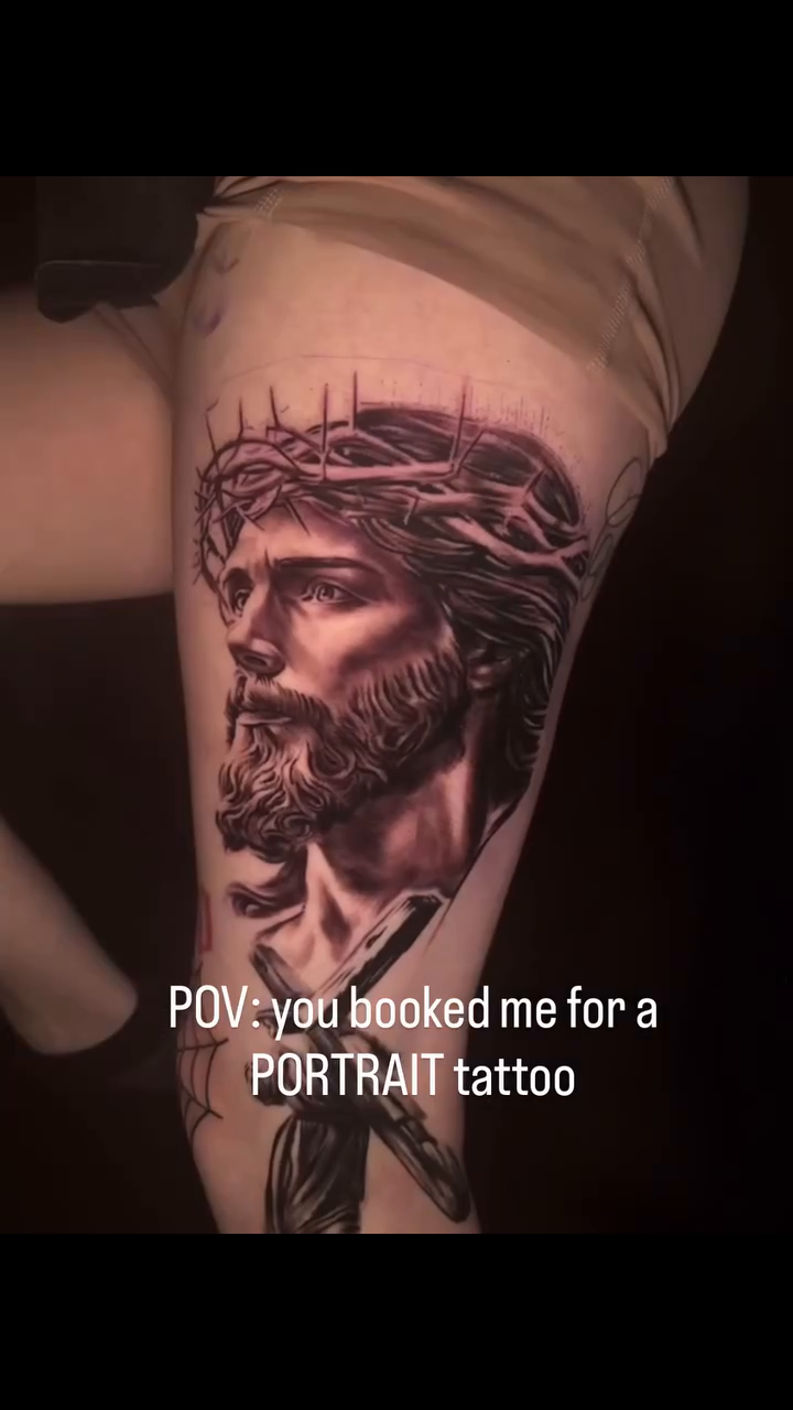 Jesus Christ realism tattoo by Jacob Martin, Toledo, Ohio