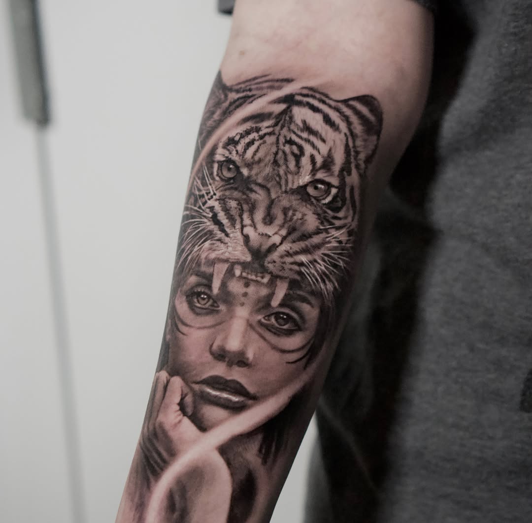 Tattoo by @kaostattooart — realism, black_and_grey