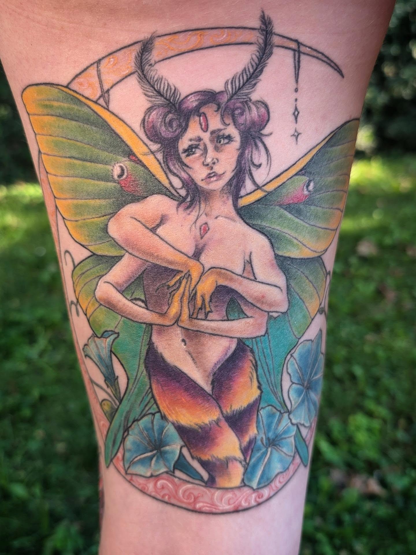 Fairy illustrative tattoo on the forearm by Katherine